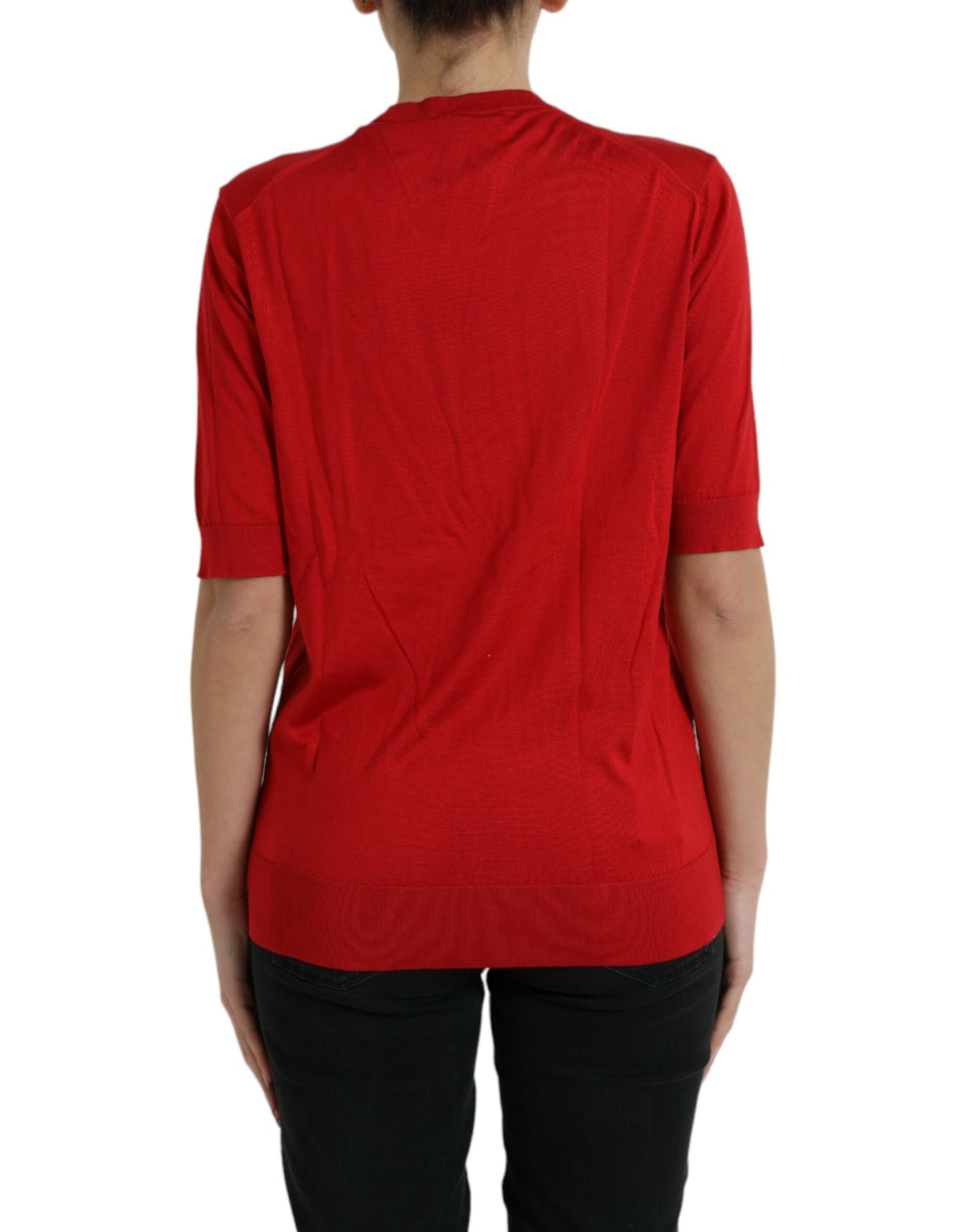 Dolce & Gabbana Red Silk Crew Neck Short Sleeves T-shirt Top