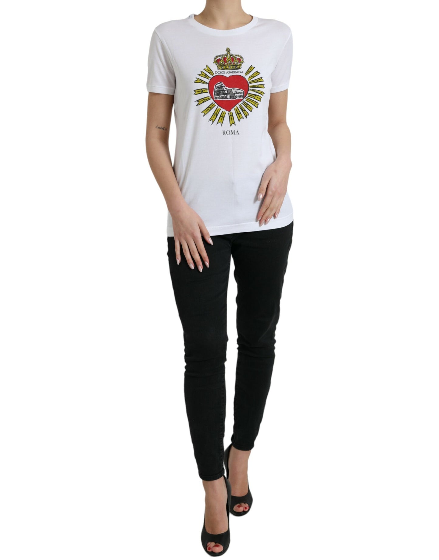 Dolce & Gabbana White Sacred Heart Print Round Neck T-shirt