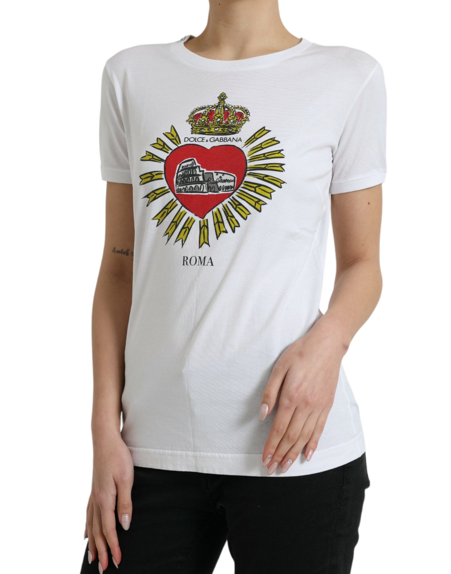 Dolce & Gabbana White Sacred Heart Print Round Neck T-shirt