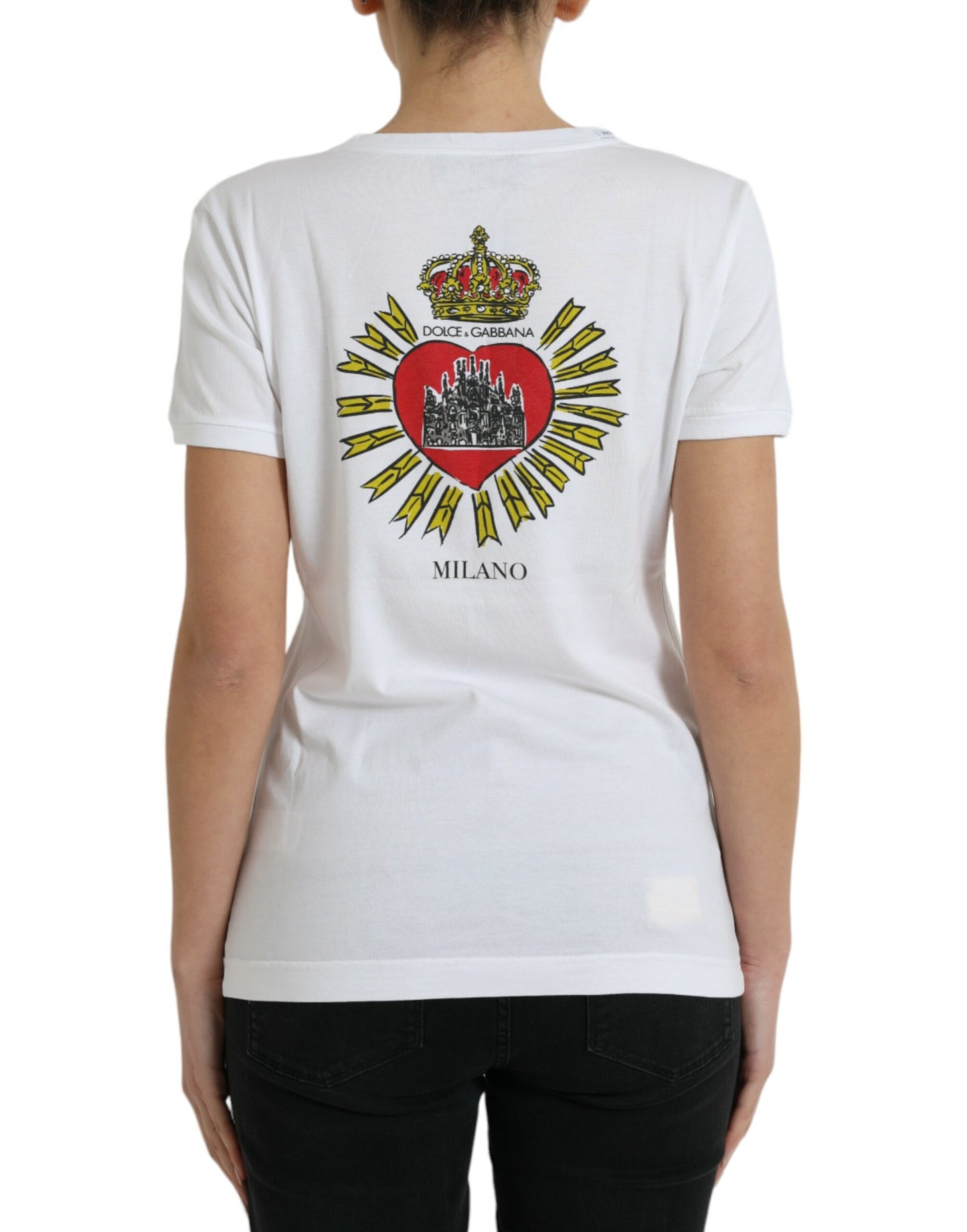 Dolce & Gabbana White Sacred Heart Print Round Neck T-shirt