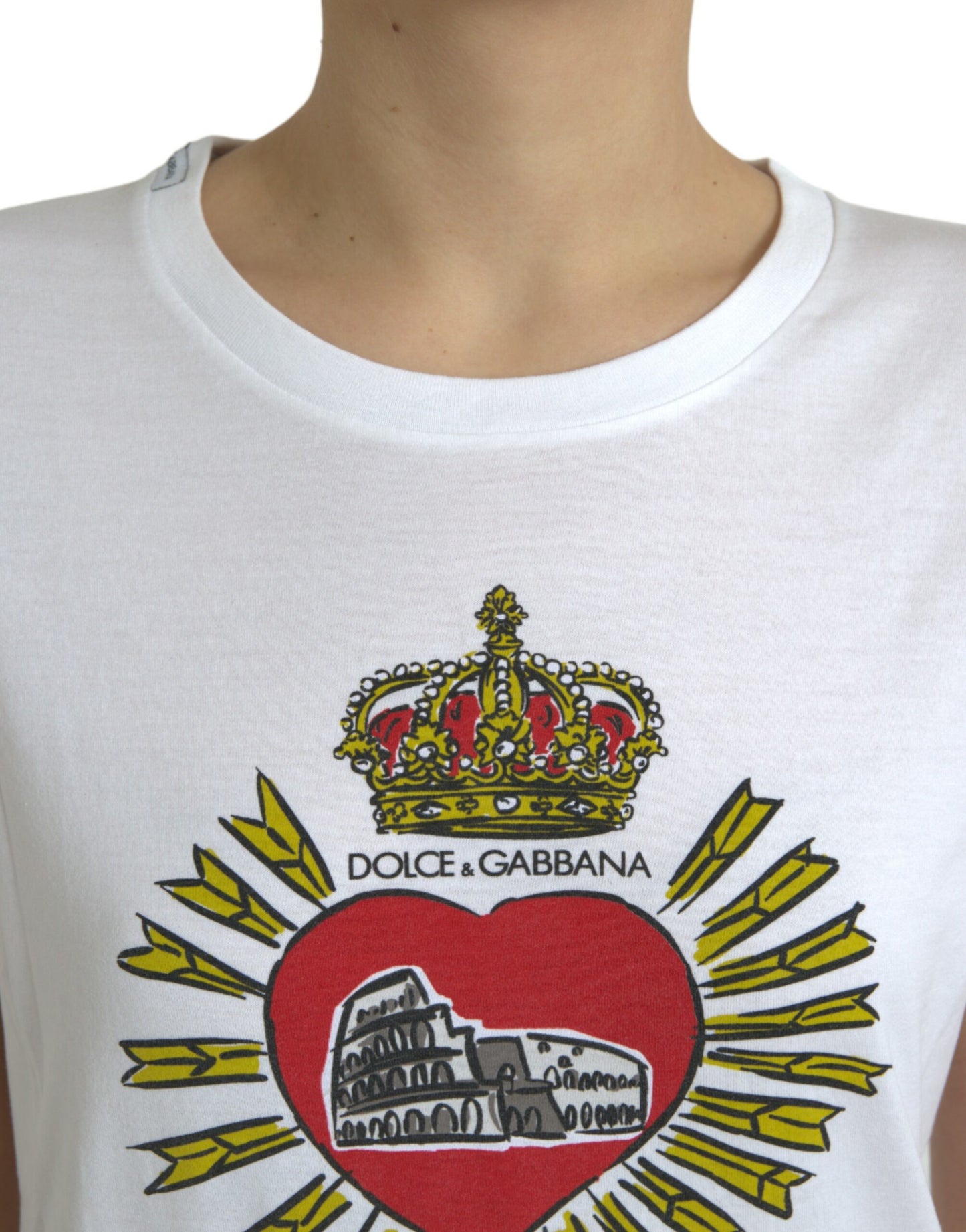 Dolce & Gabbana White Sacred Heart Print Round Neck T-shirt