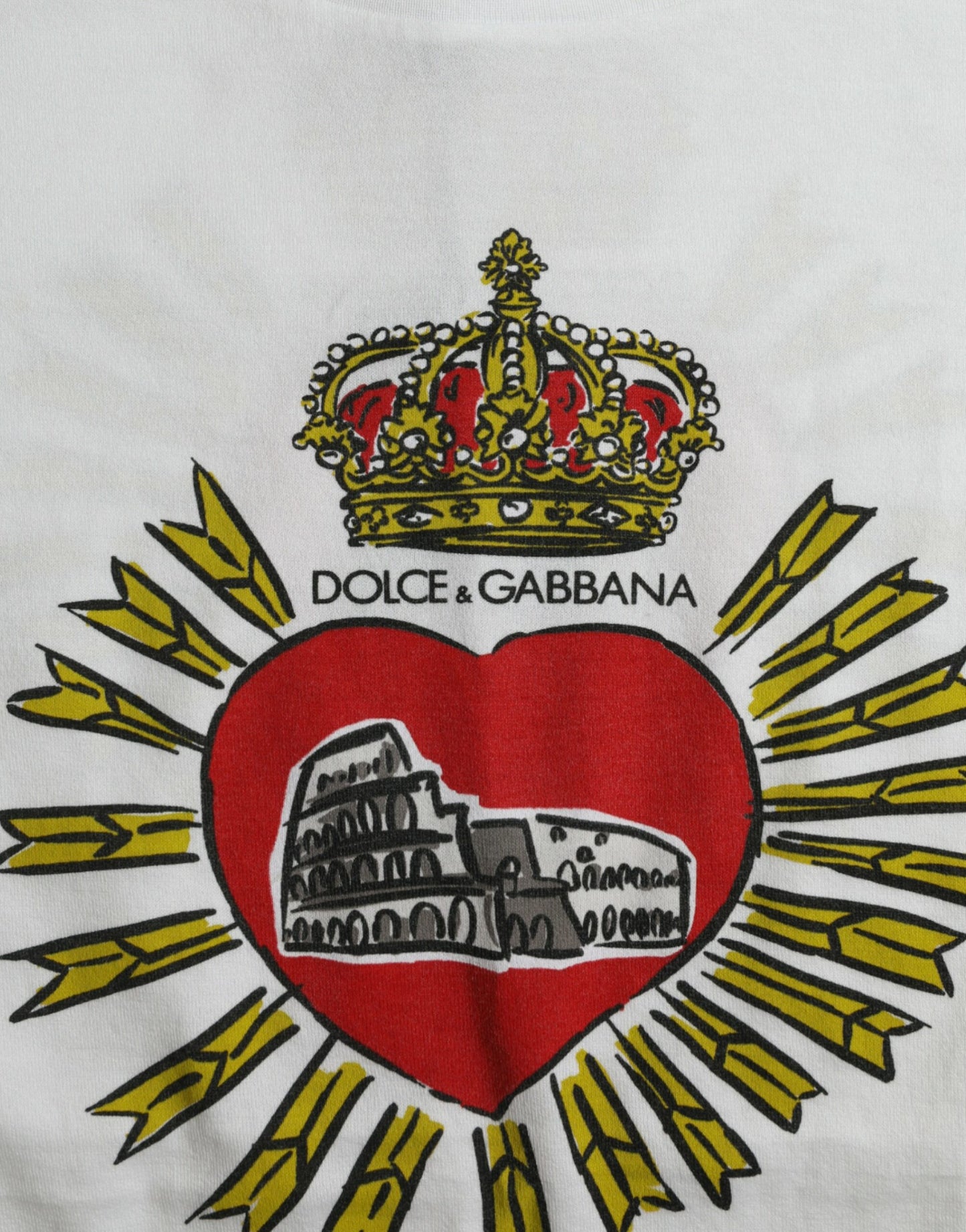 Dolce & Gabbana White Sacred Heart Print Round Neck T-shirt