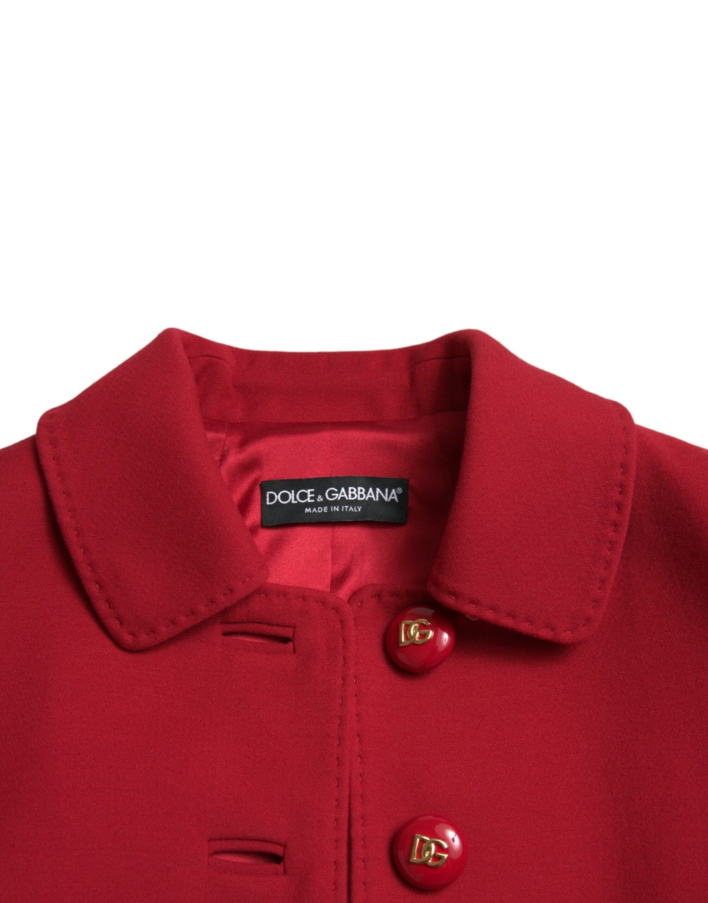 Dolce & Gabbana Red Wool Cropped Short Button Coat Jacket