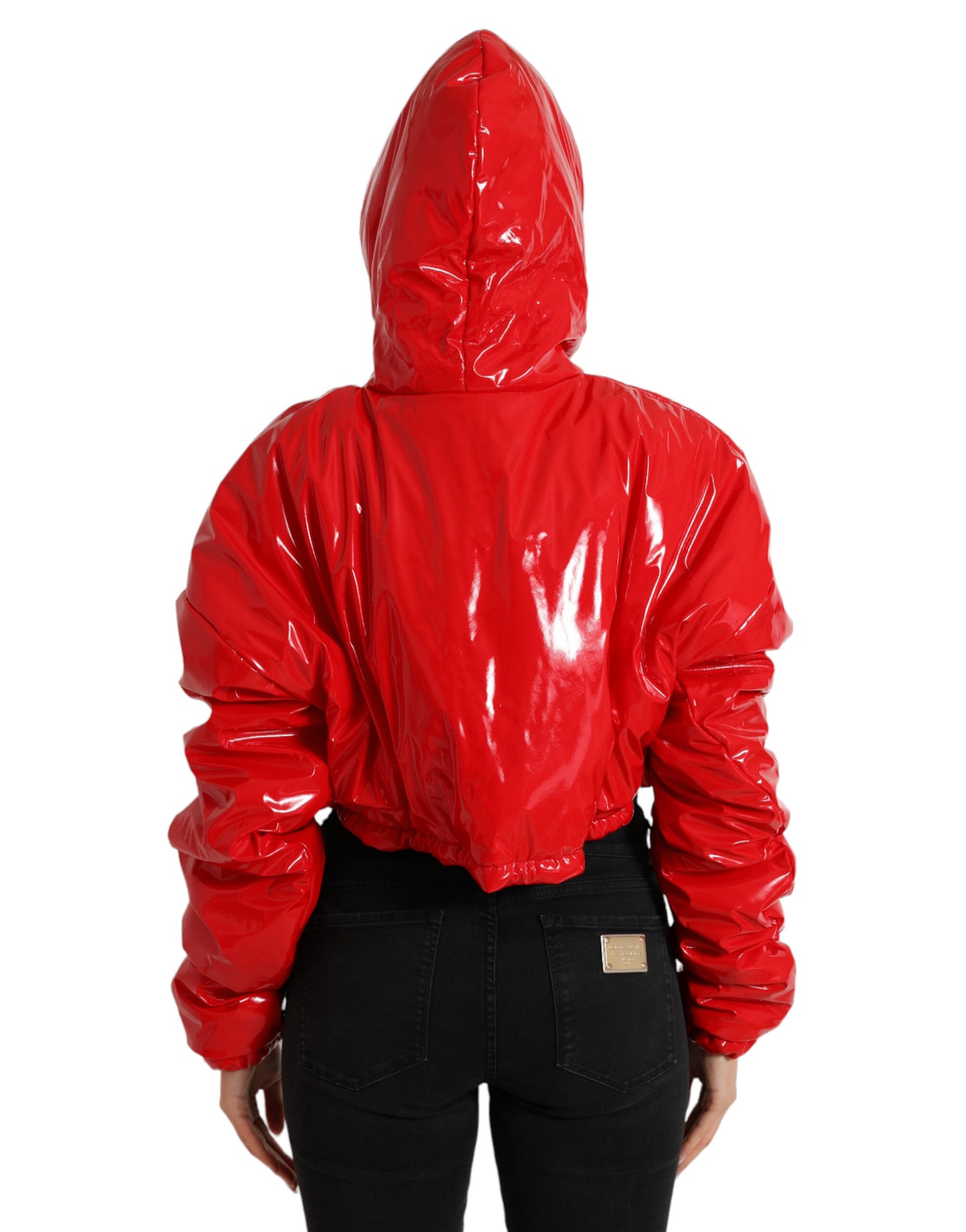 Dolce & Gabbana Shiny Red Hooded Cropped Short Coat Jacket