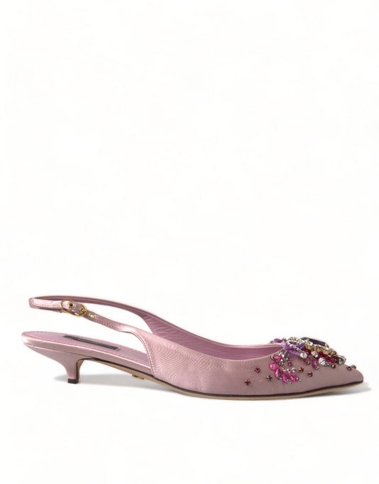 Dolce & Gabbana Pink Crystal Heels Slingback Pumps Shoes