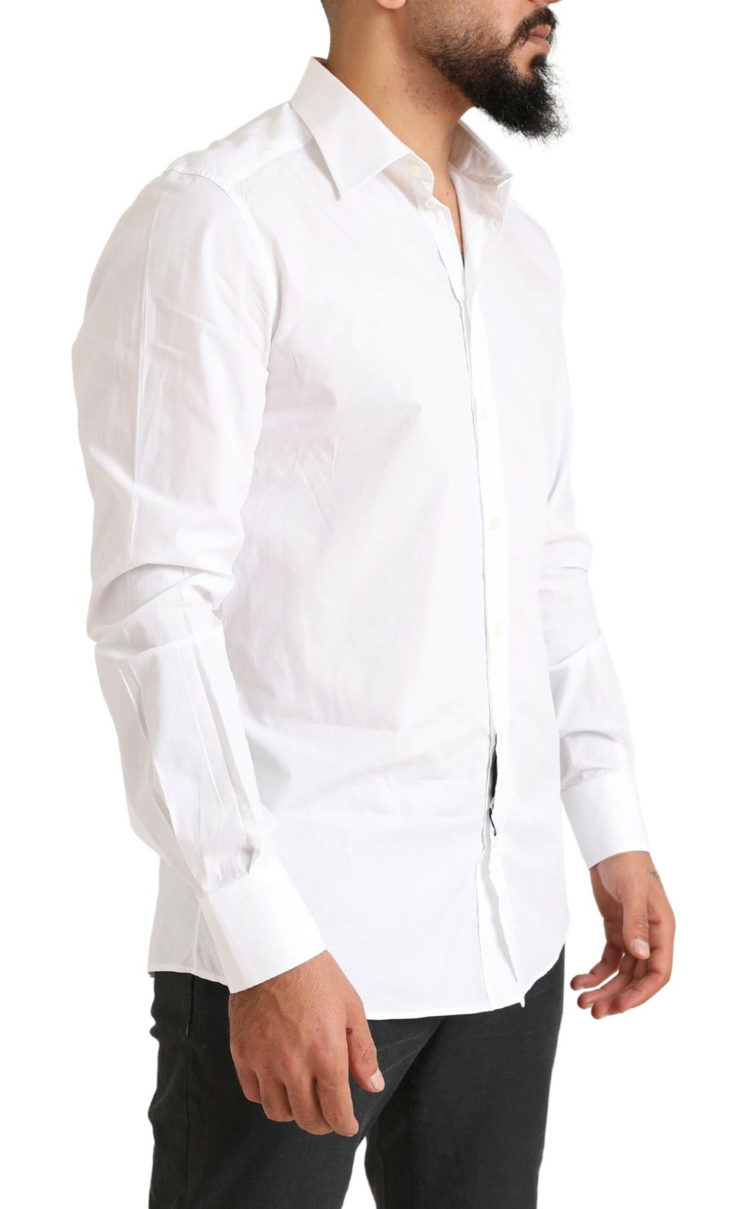 Dolce & Gabbana White GOLD Formal Cotton Formal Dress Shirt