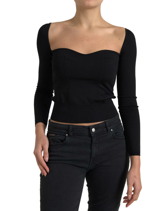 Dolce & Gabbana Black Viscose Square Neck Pullover Blouse