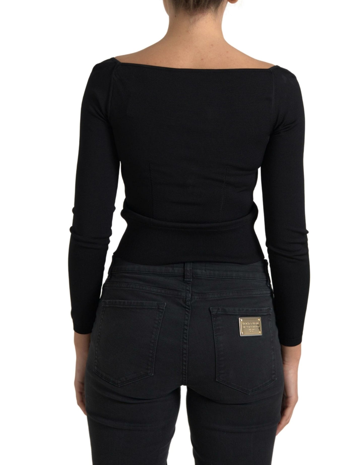 Dolce & Gabbana Black Viscose Square Neck Pullover Blouse