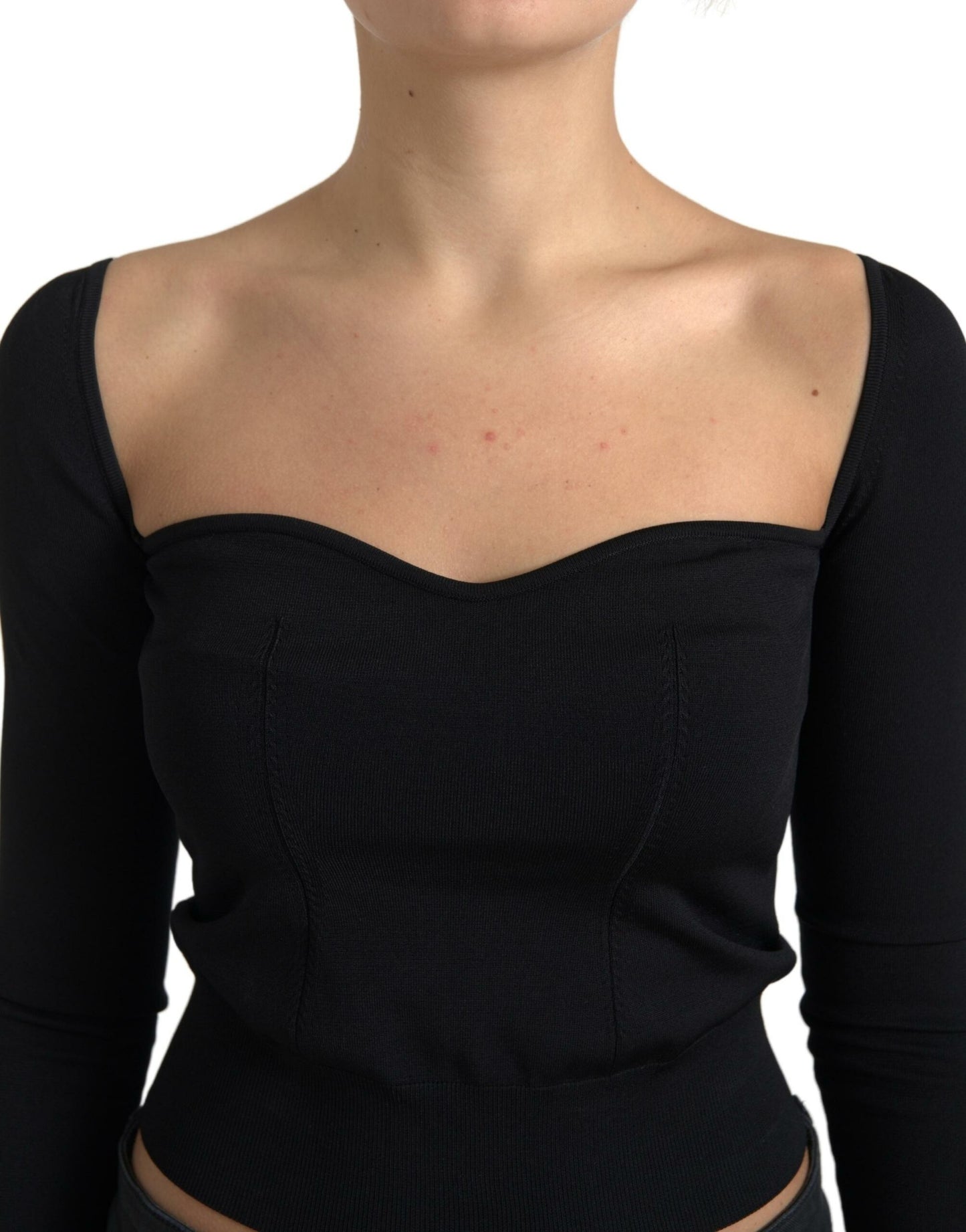 Dolce & Gabbana Black Viscose Square Neck Pullover Blouse