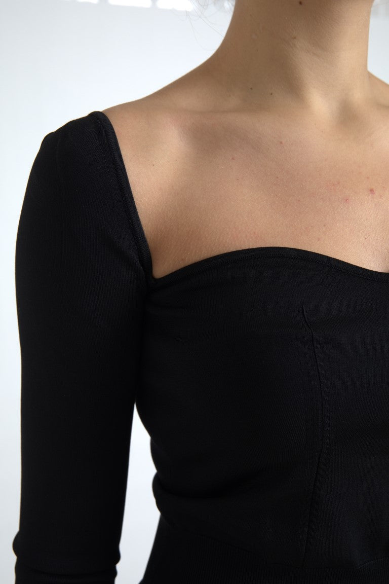 Dolce & Gabbana Black Viscose Square Neck Pullover Blouse