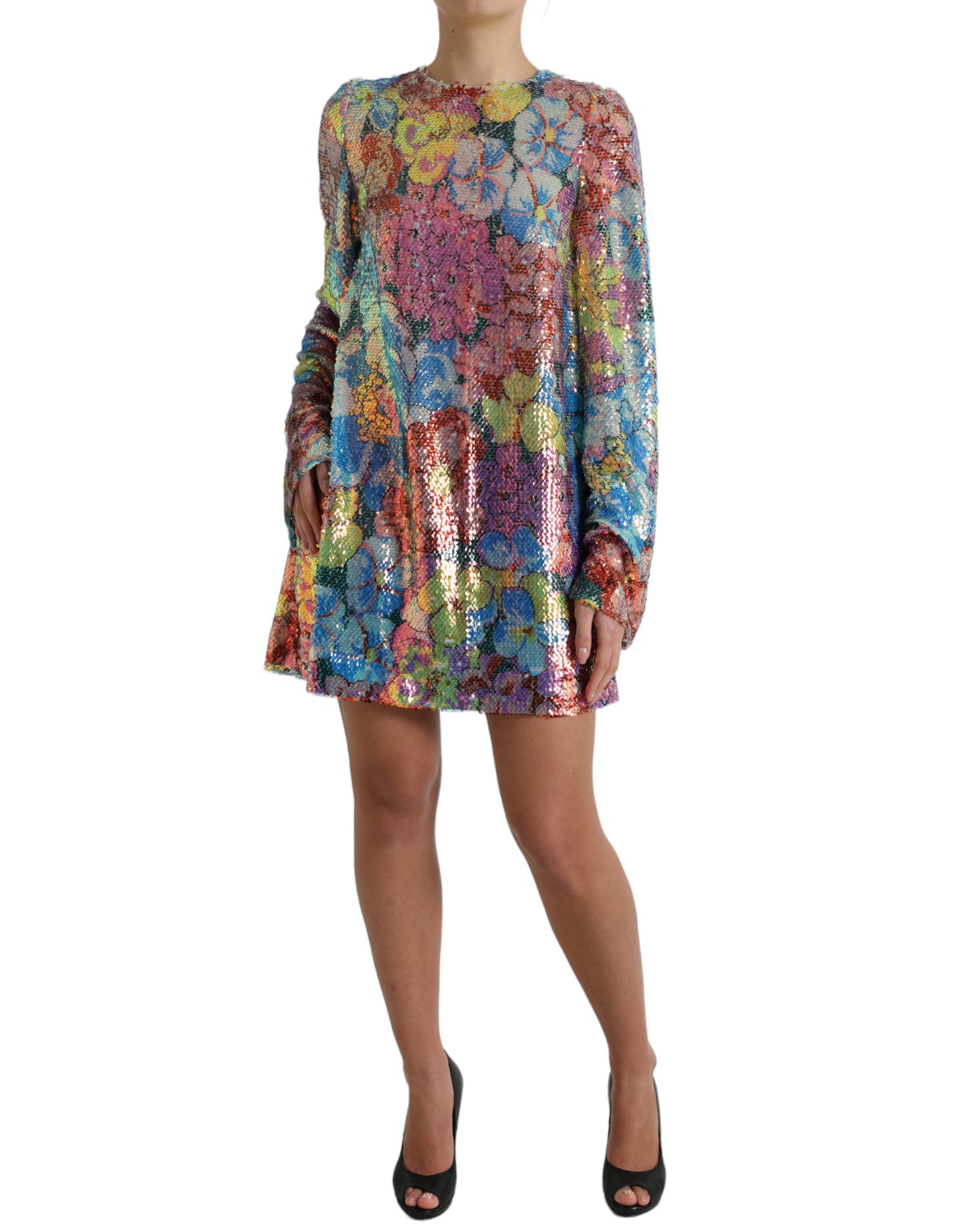 Dolce & Gabbana Multicolor Floral Sequined Shift Mini Dress