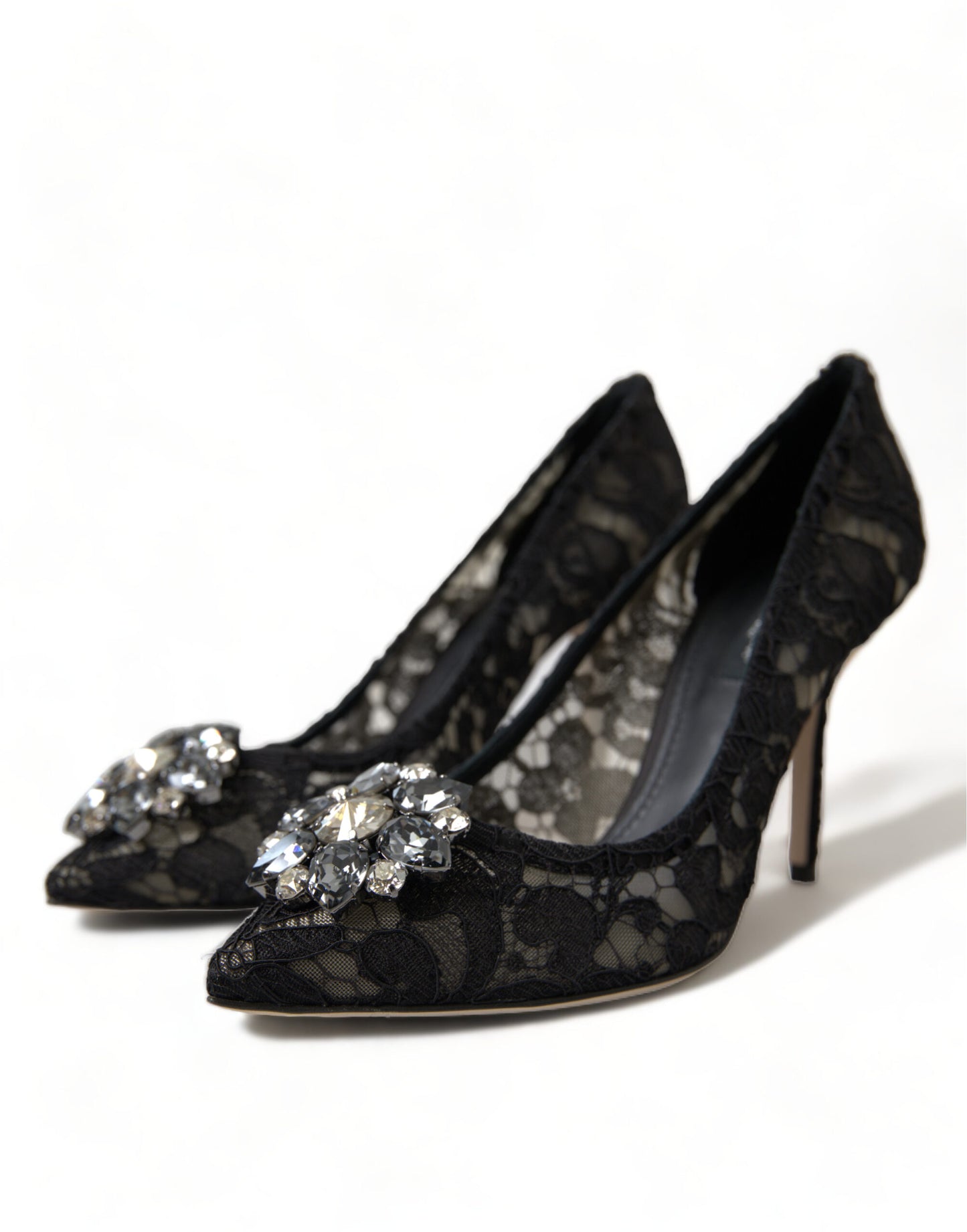 Dolce & Gabbana Elegant Taormina Lace Heels with Crystal Embellishment