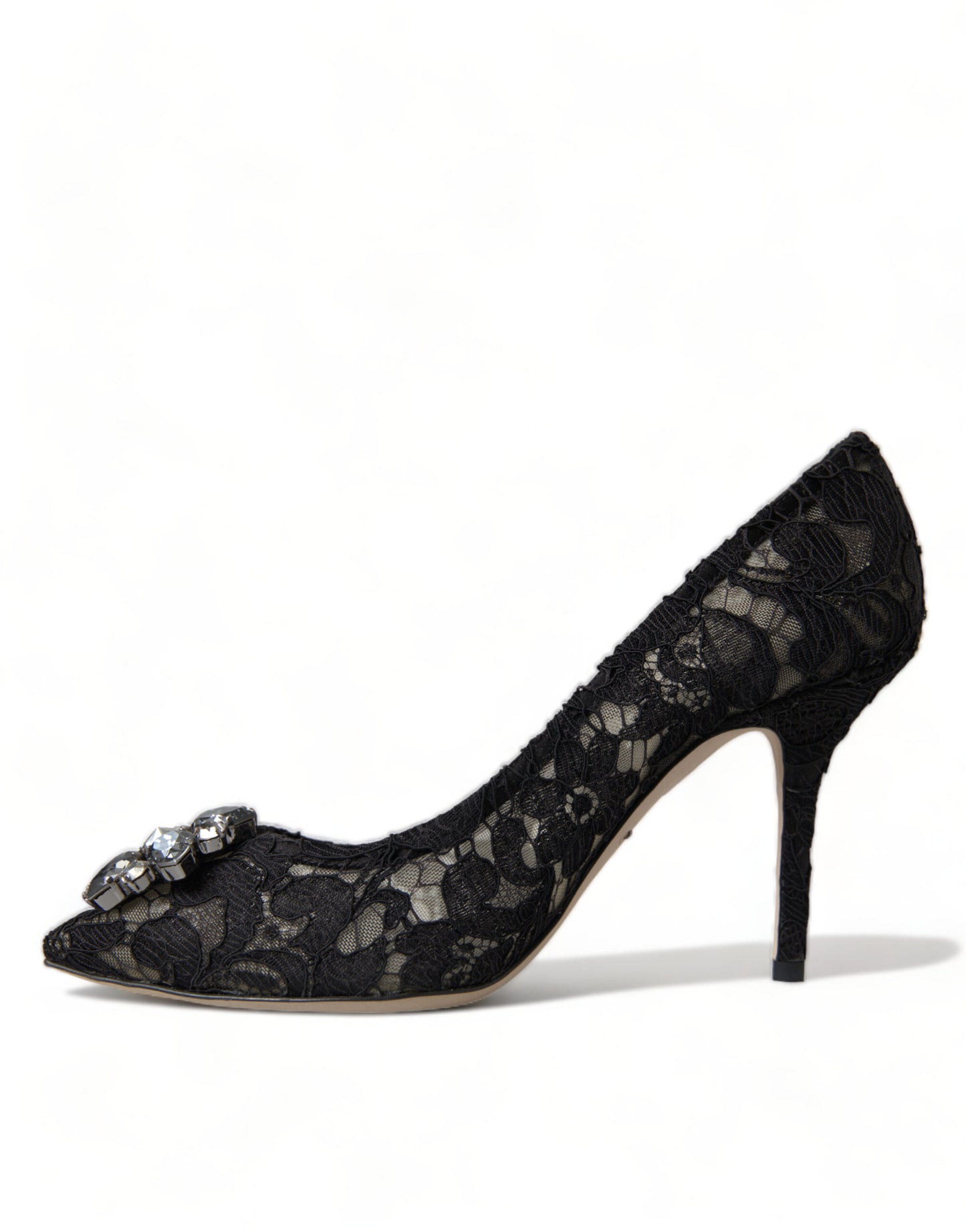 Dolce & Gabbana Elegant Taormina Lace Heels with Crystal Embellishment