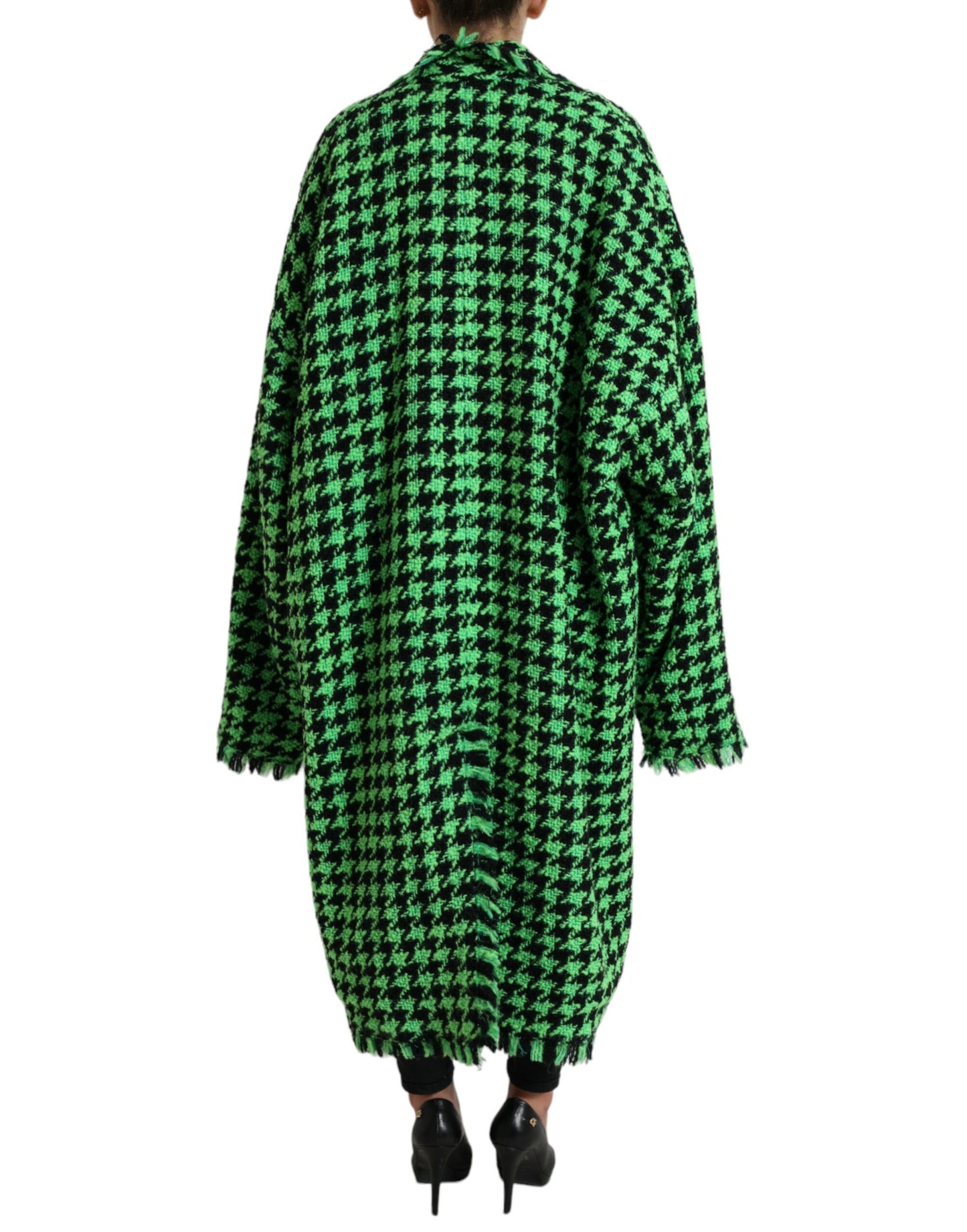 Dolce & Gabbana Green Houndstooth Full Sleeve Long Coat Jacket