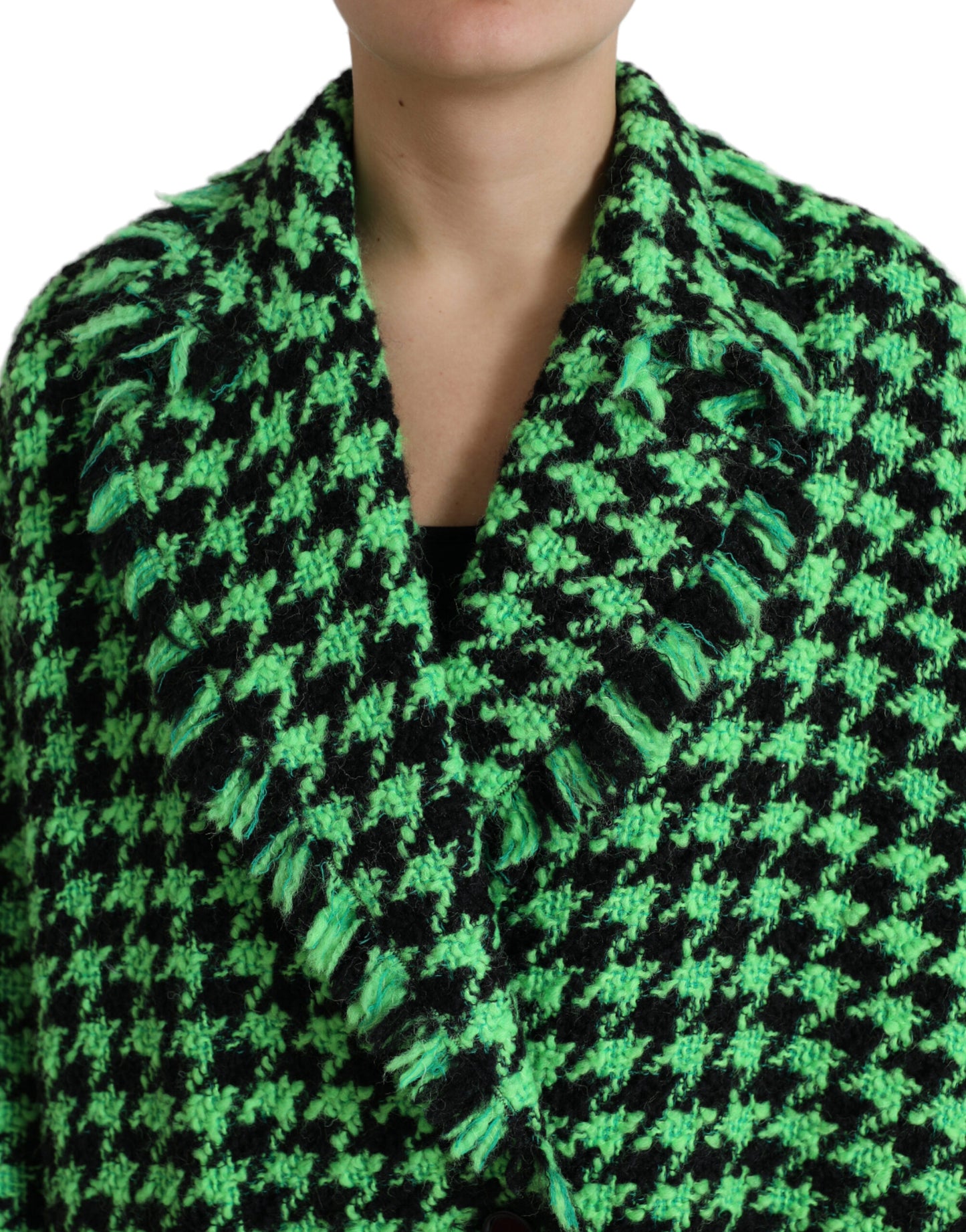 Dolce & Gabbana Green Houndstooth Full Sleeve Long Coat Jacket