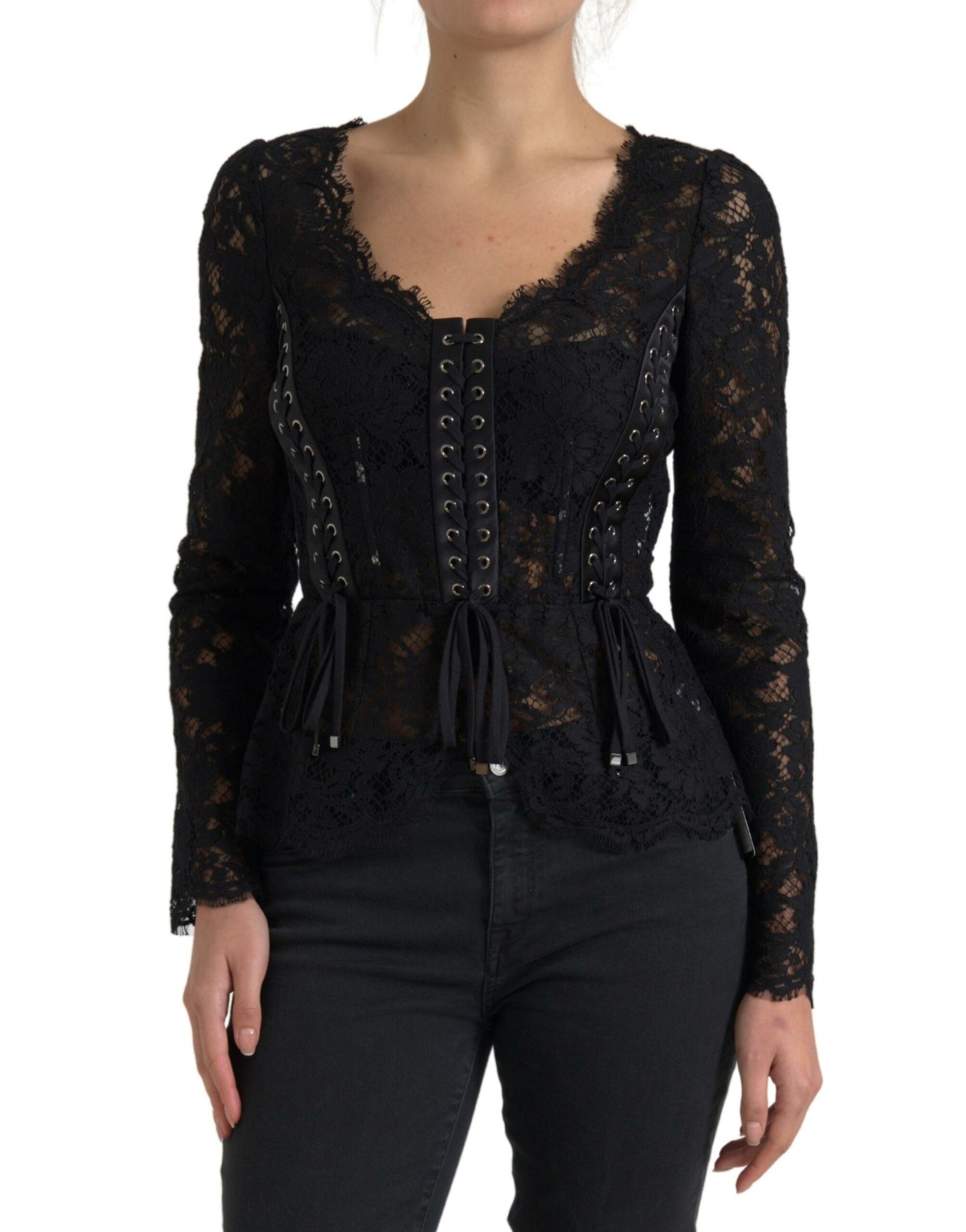 Dolce & Gabbana Elegant Sheer Lace Long Sleeve Blouse