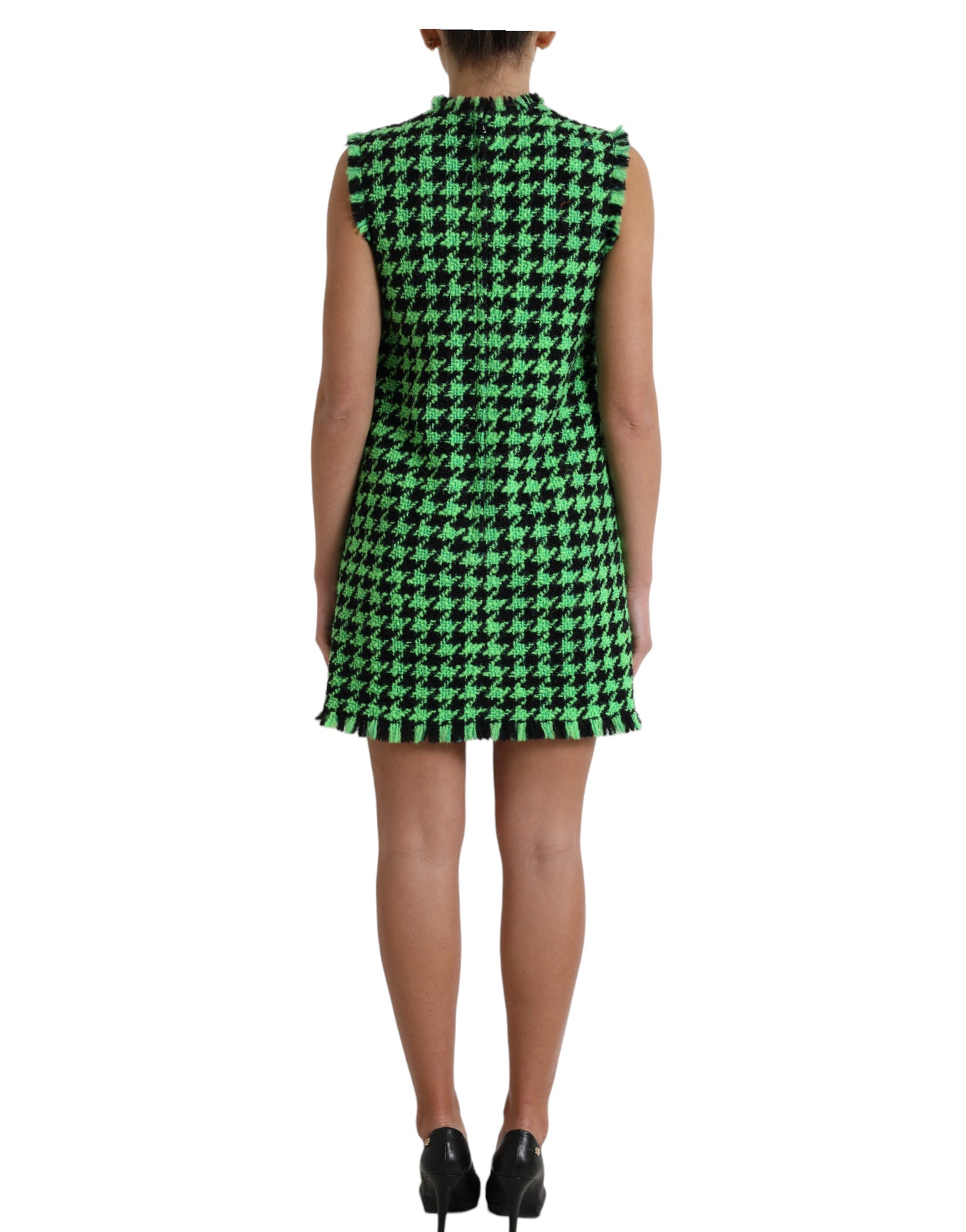 Dolce & Gabbana Green Houndstooth Sleeveless Aline Mini Dress