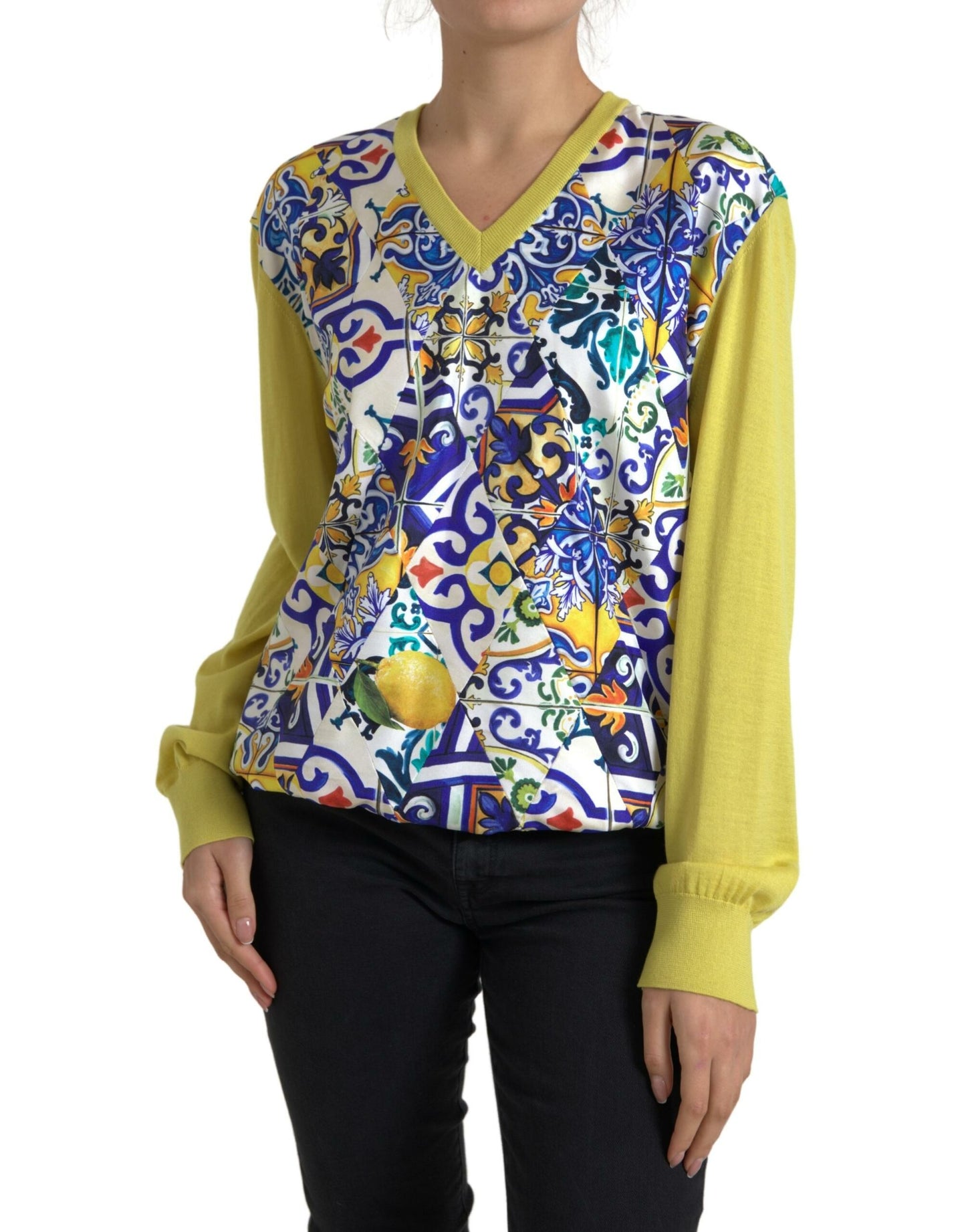 Dolce & Gabbana Multicolor Majolica Vneck Pullover Sweater