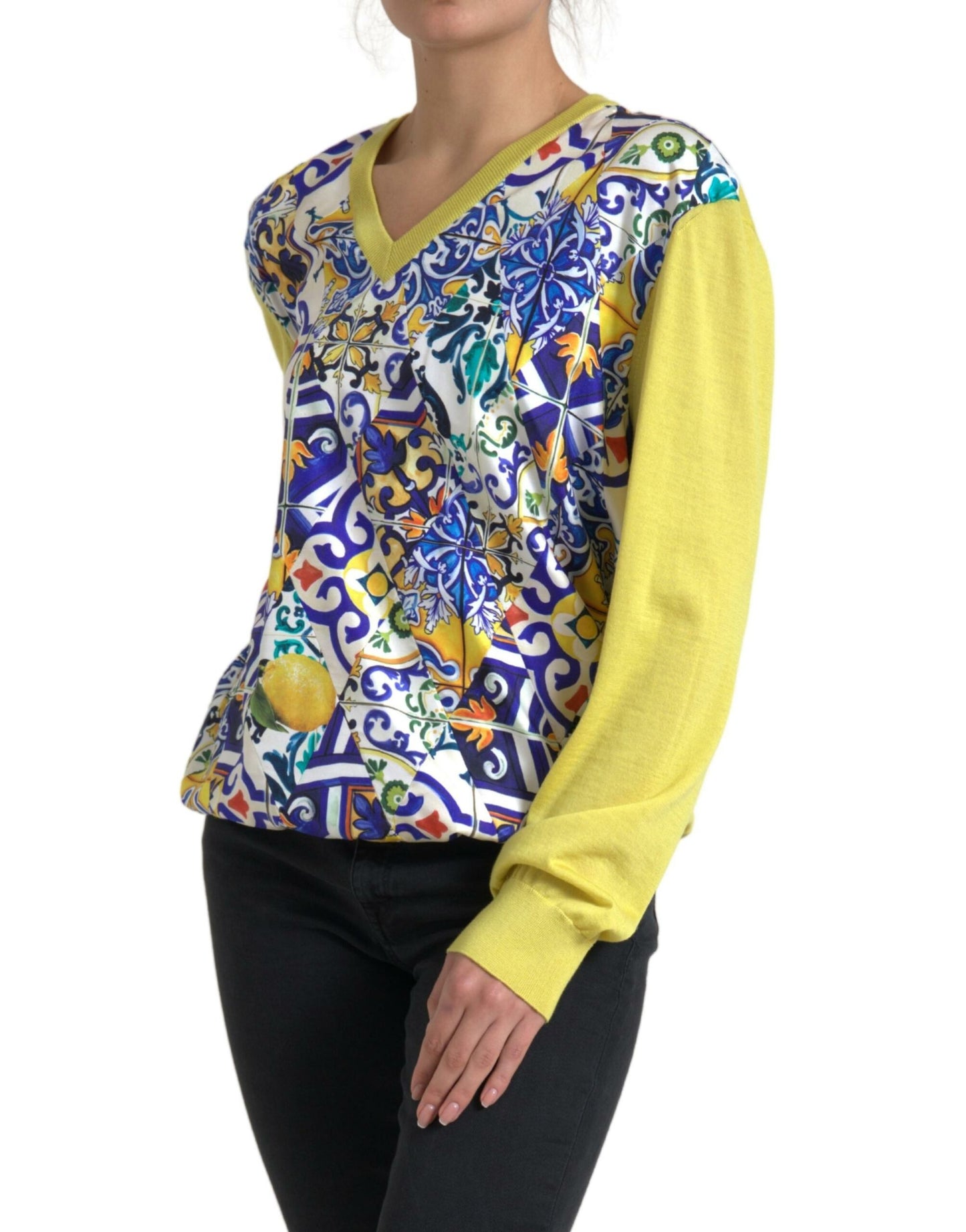 Dolce & Gabbana Multicolor Majolica Vneck Pullover Sweater