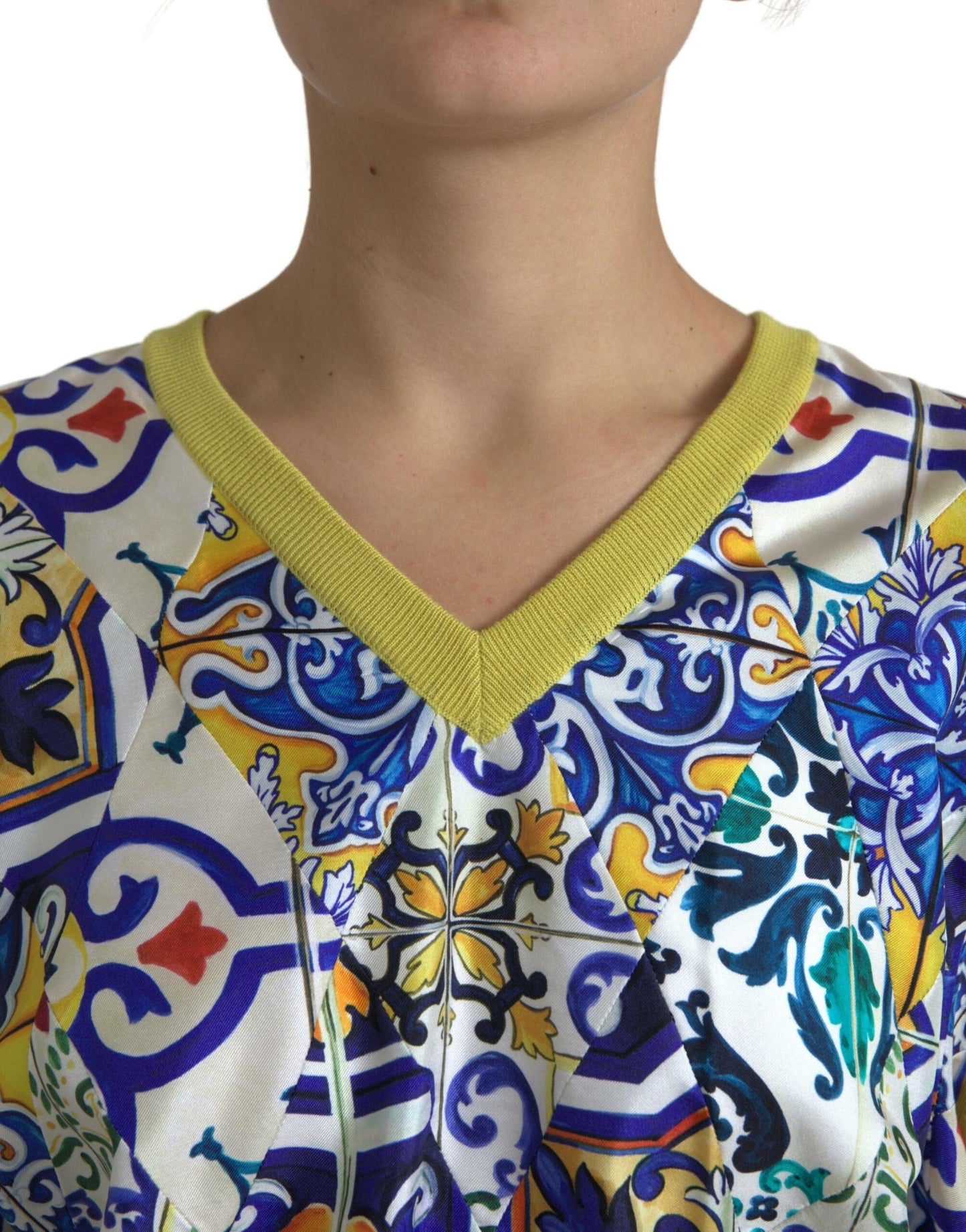 Dolce & Gabbana Multicolor Majolica Vneck Pullover Sweater