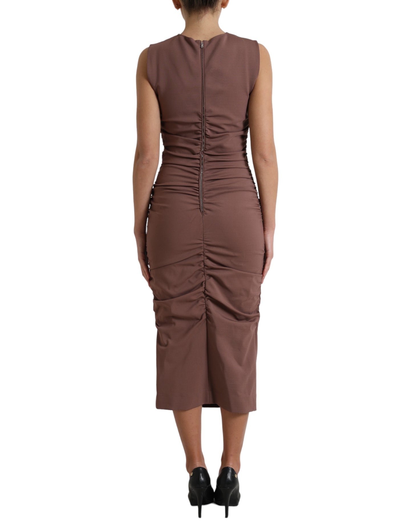 Dolce & Gabbana Brown Viscose Sheath Sleeveless Bodycon Midi Dress