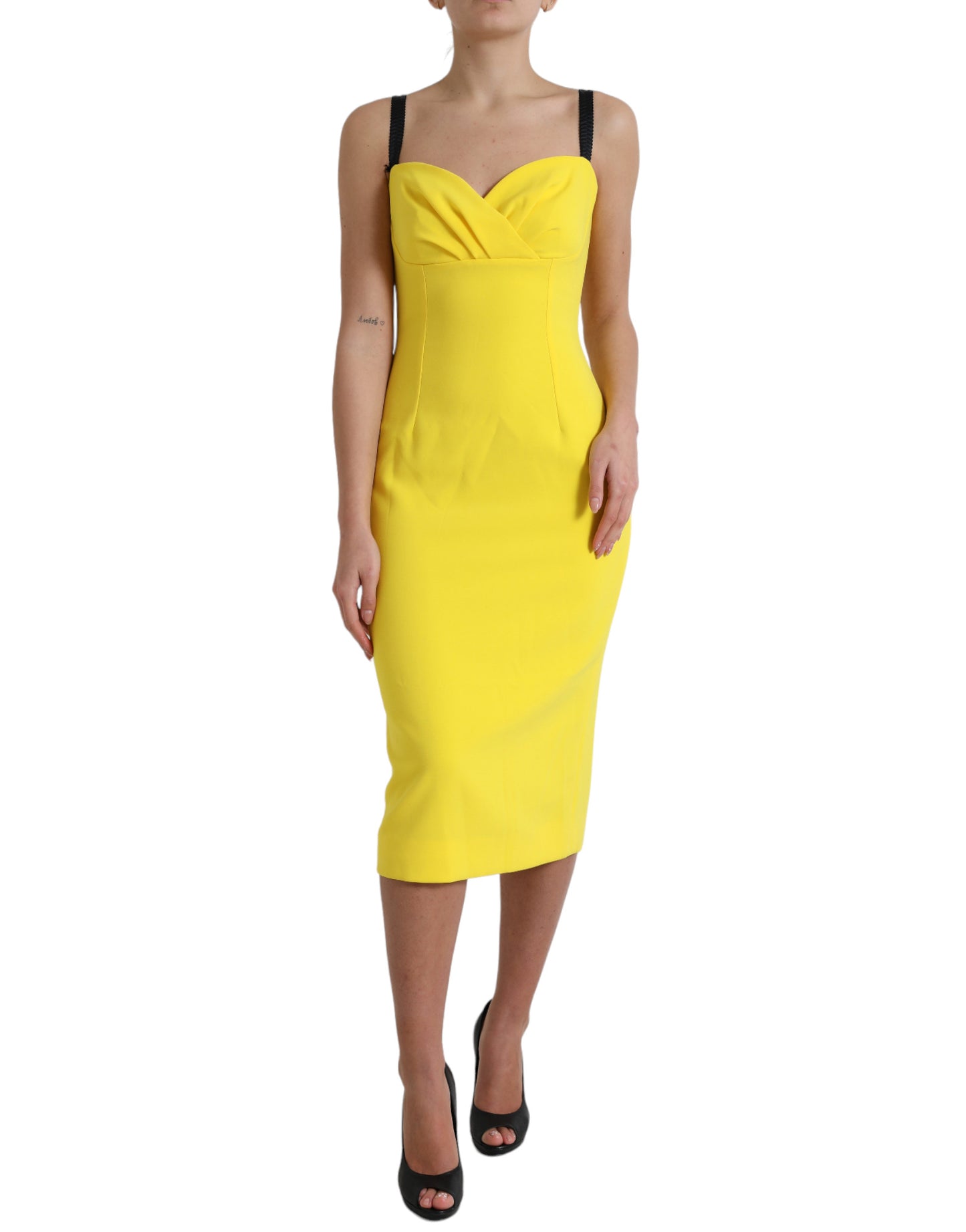 Dolce & Gabbana Yellow Polyester Sleeveless Bodycon Midi Dress