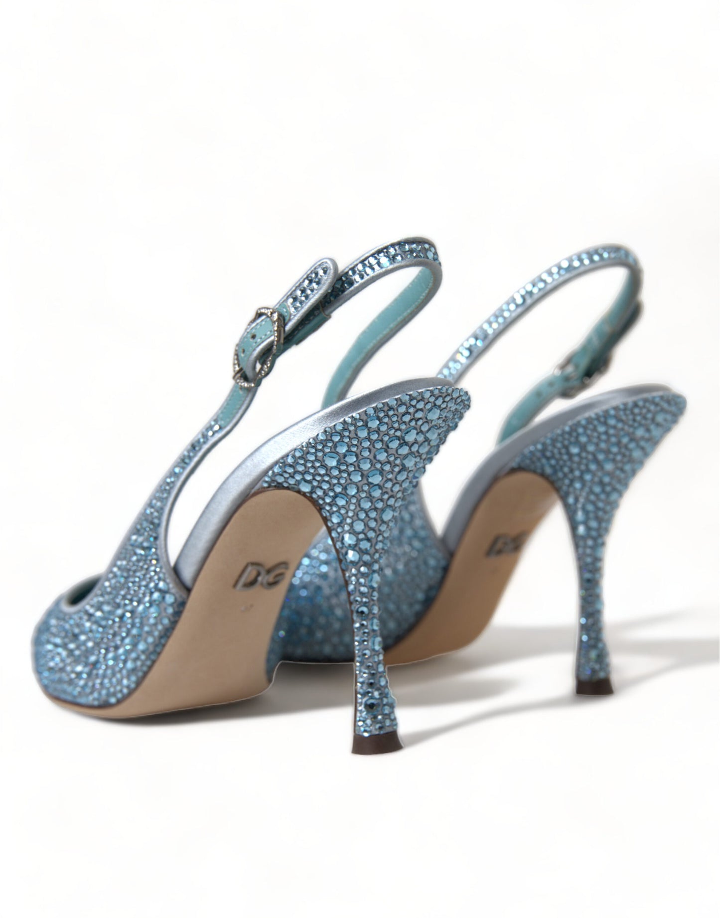 Dolce & Gabbana Aquamarine Slingback Heels with Crystal Embellishments