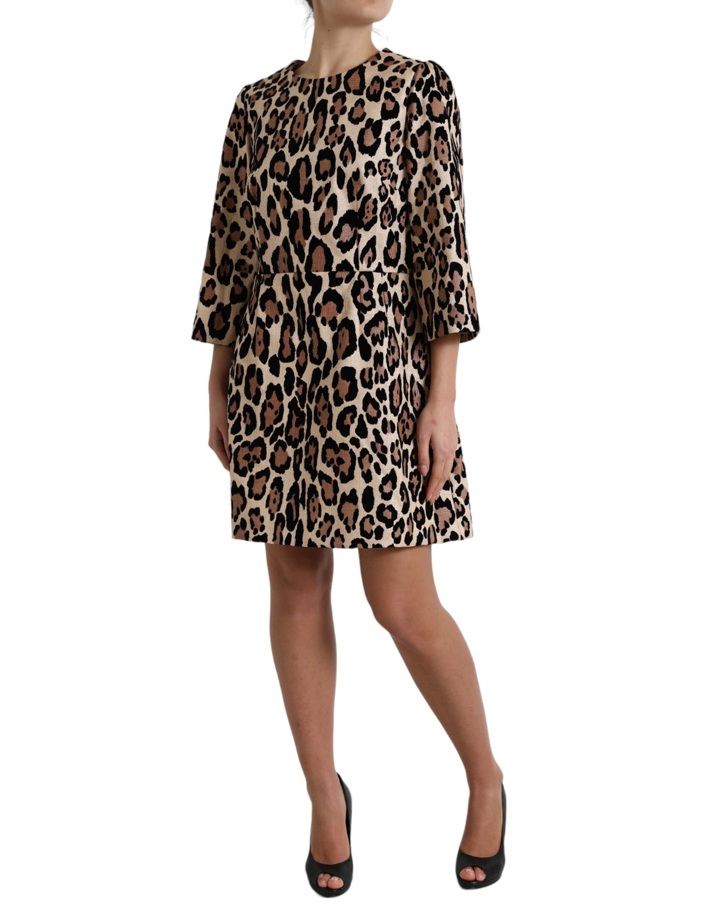 Dolce & Gabbana Brown Leopard Print Nylon Aline Mini Dress