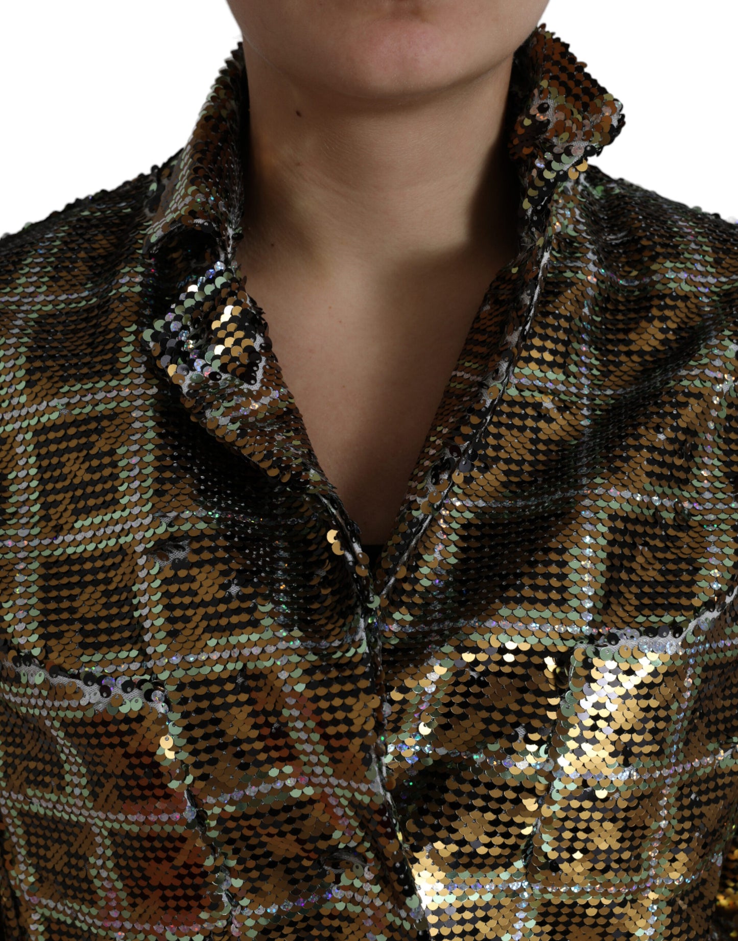 Dolce & Gabbana Multicolor Polyester Sequined Cropped Jacket