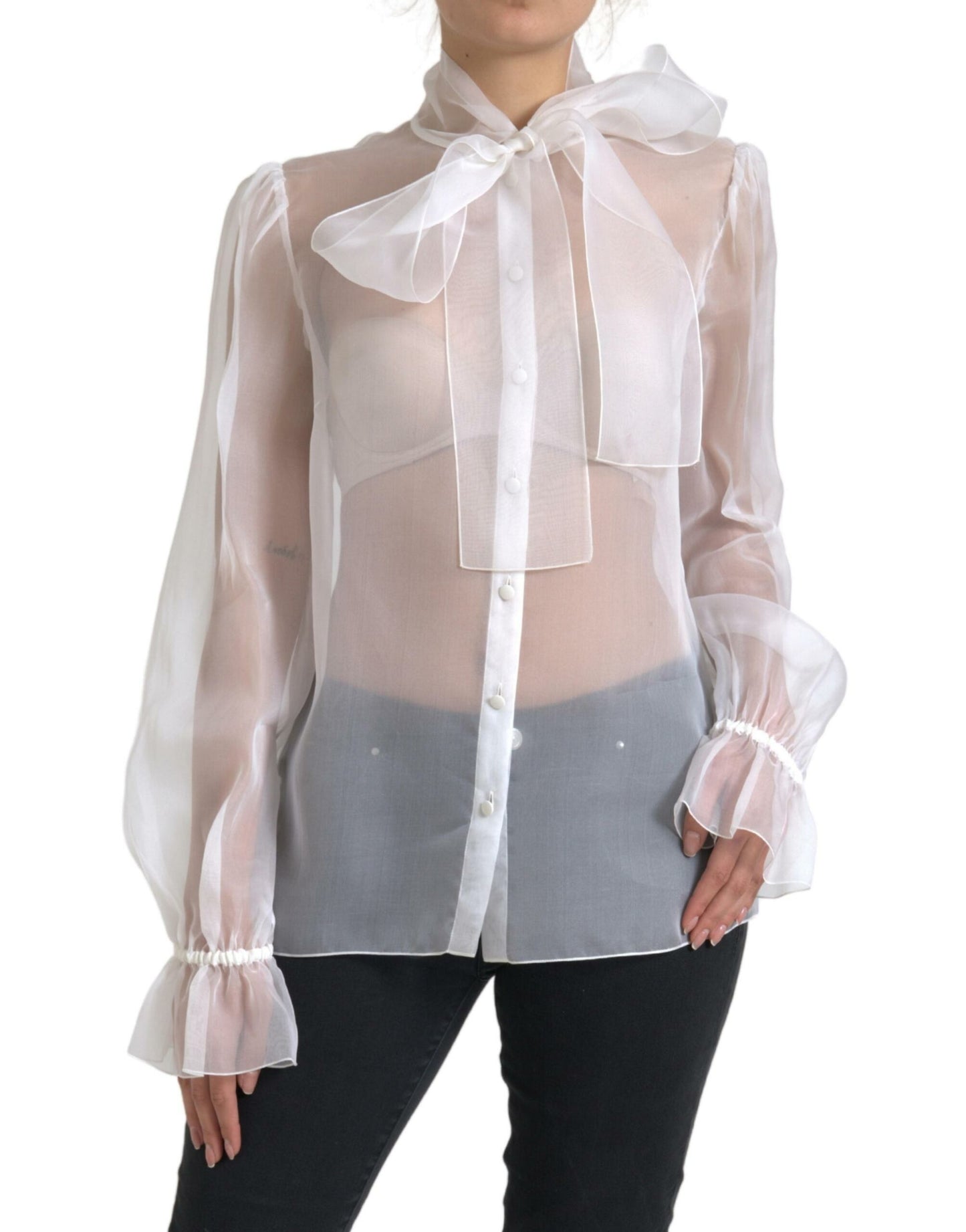 Dolce & Gabbana Elegant Sheer Silk Peasant Blouse