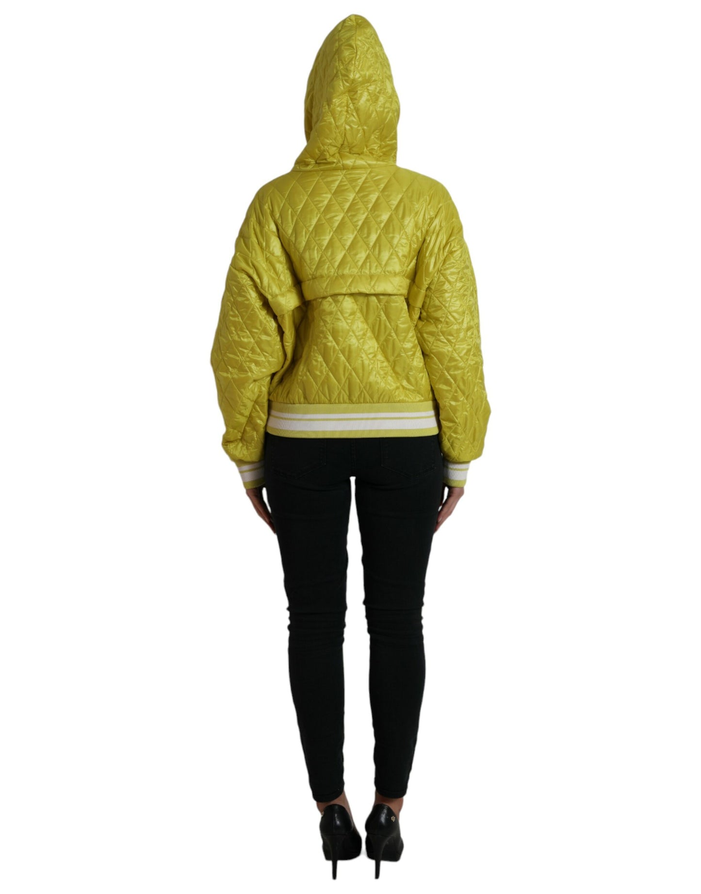 Dolce & Gabbana Yellow Nylon Quilted Hooded Pullover Jacket