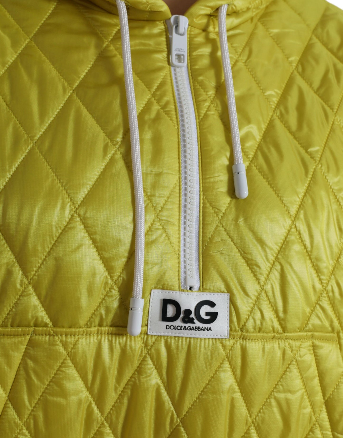 Dolce & Gabbana Yellow Nylon Quilted Hooded Pullover Jacket