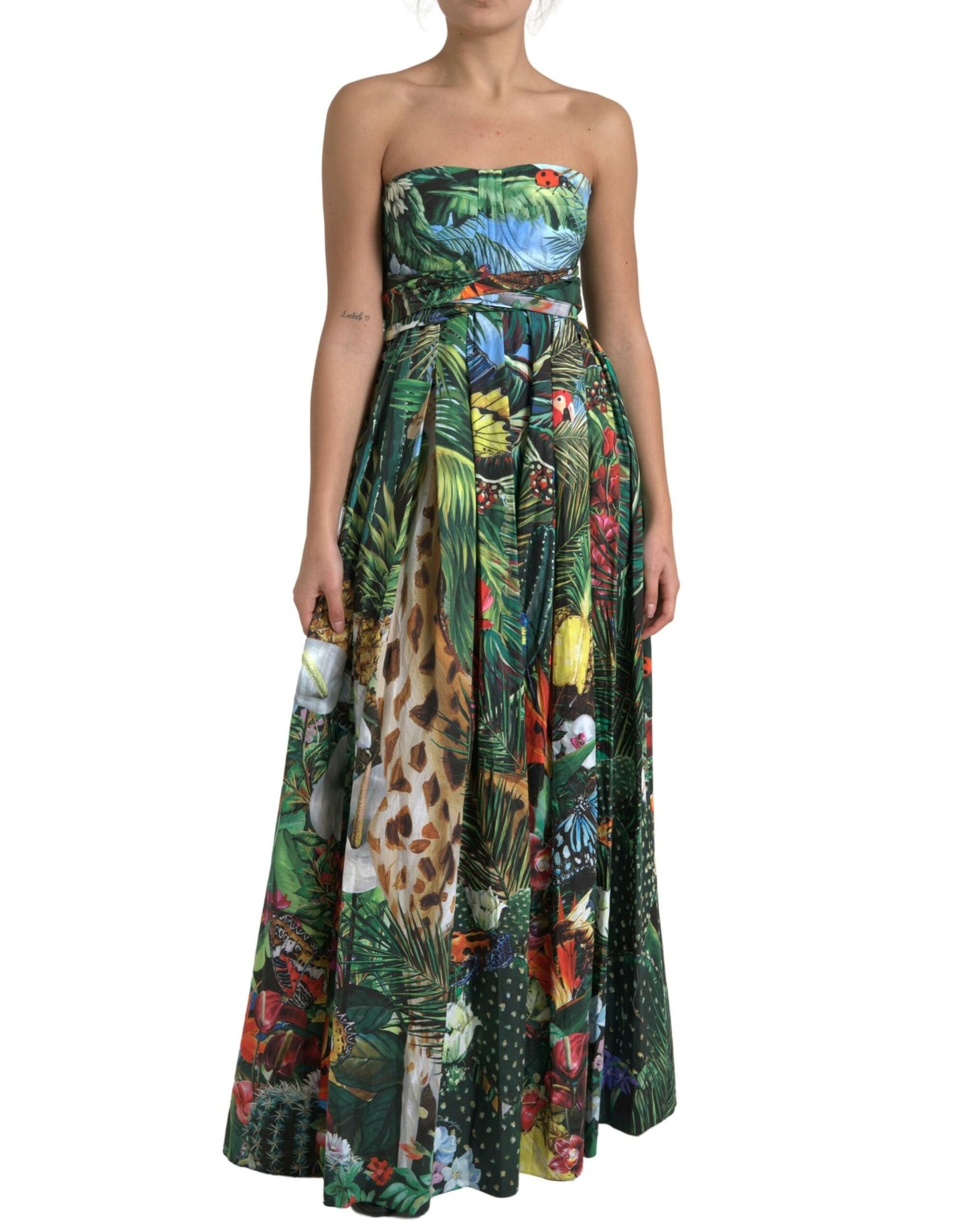 Dolce & Gabbana Multicolor Cotton Jungle-Print Gown