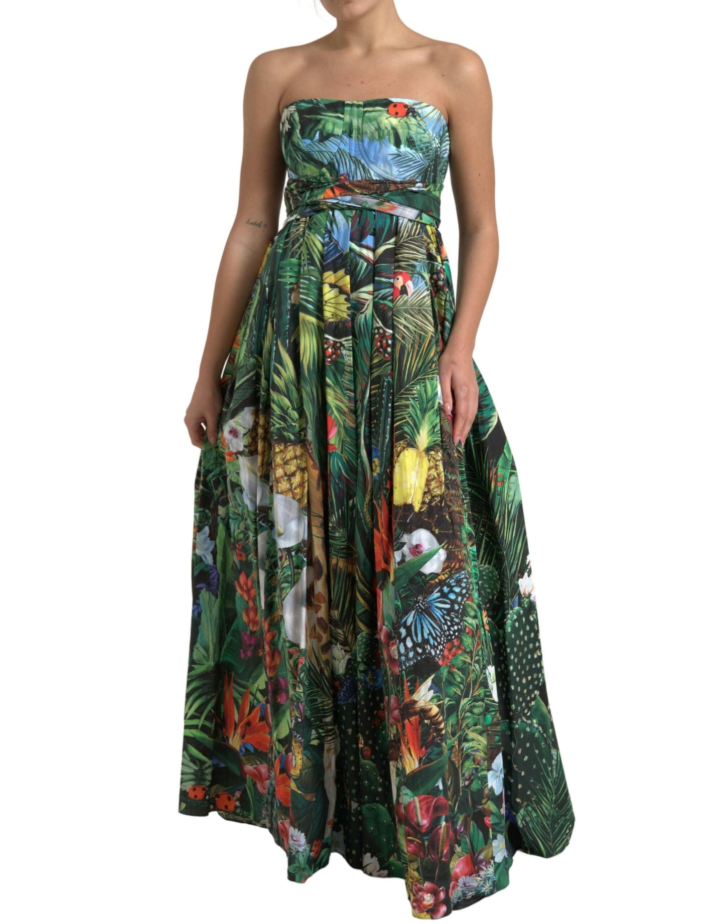 Dolce & Gabbana Multicolor Cotton Jungle-Print Gown