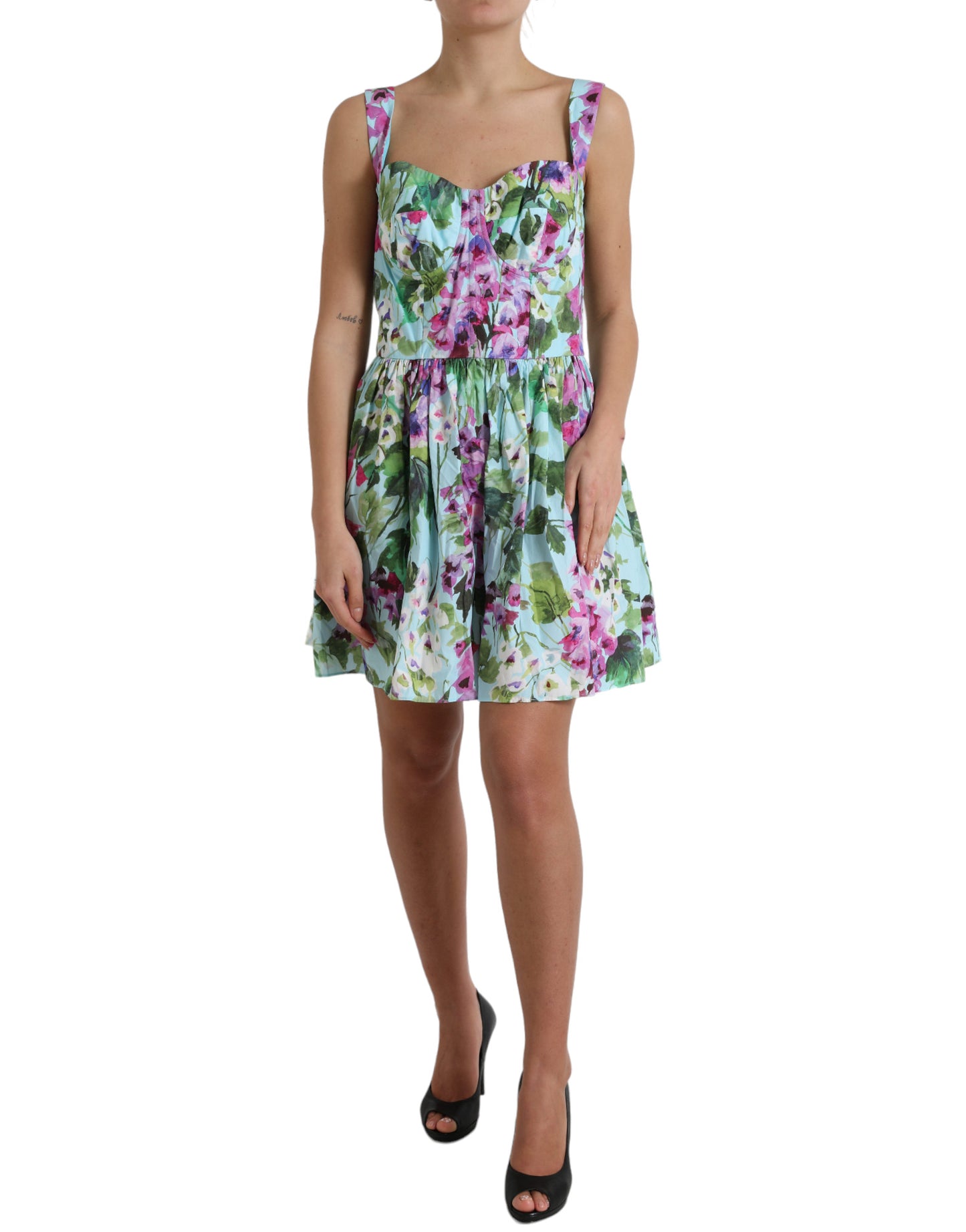 Dolce & Gabbana Multicolor Floral A-line Mini Cotton Shift Dress