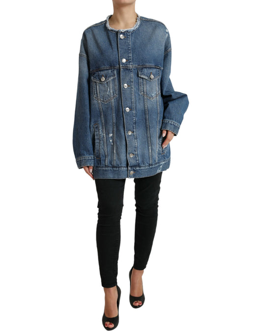 Dolce & Gabbana Blue Washed Cotton DENIM Jeans Coat Jacket