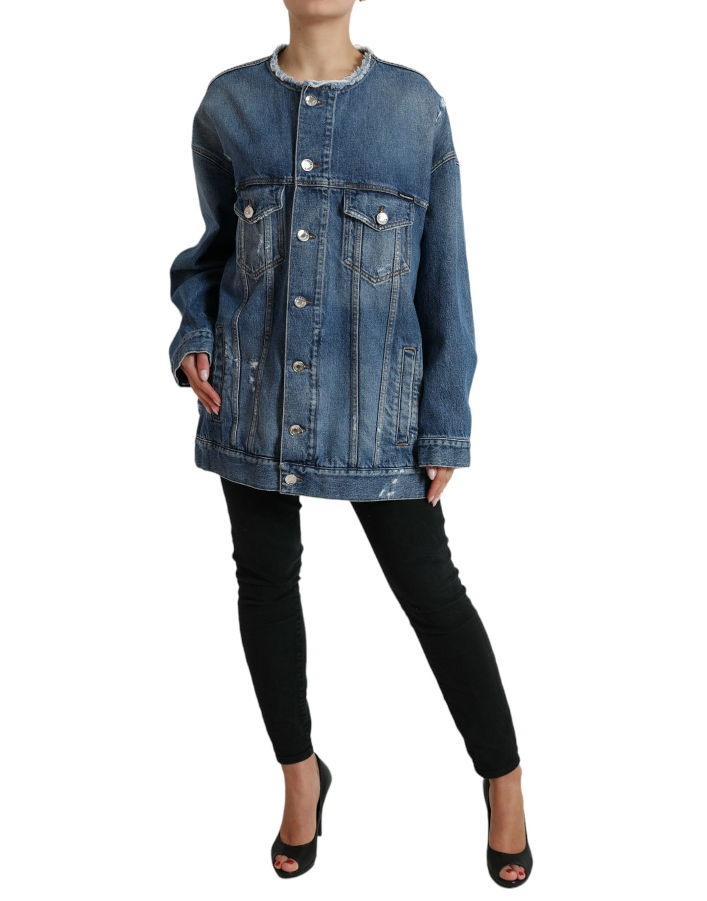 Dolce & Gabbana Blue Washed Cotton DENIM Jeans Coat Jacket