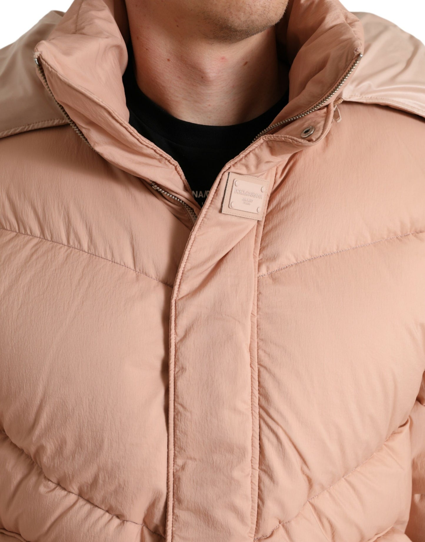 Dolce & Gabbana Peach Polyester Hooded Puffer Winter Jacket