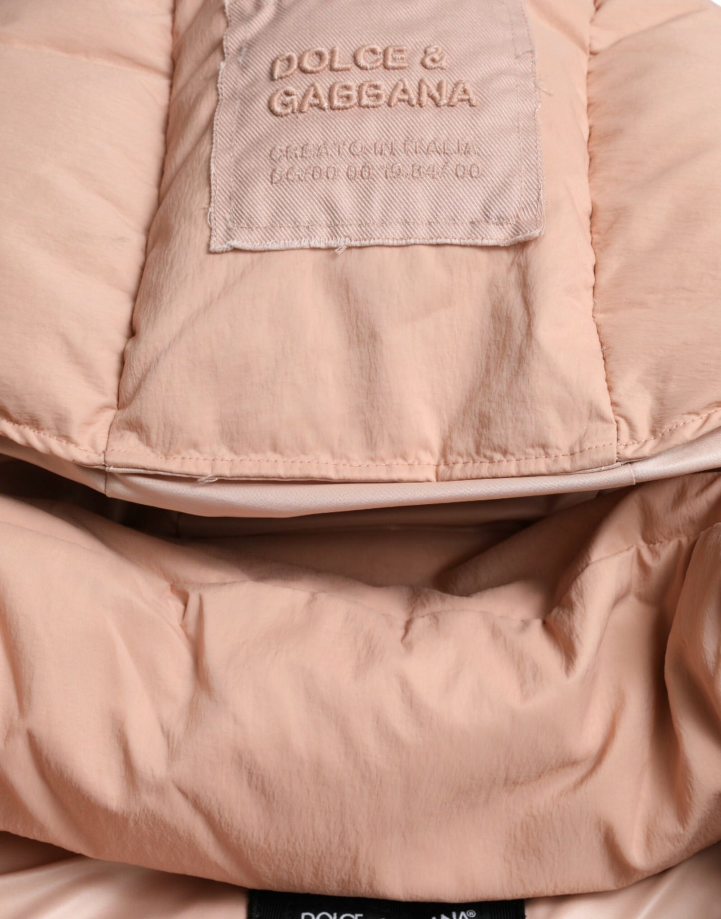 Dolce & Gabbana Peach Polyester Hooded Puffer Winter Jacket