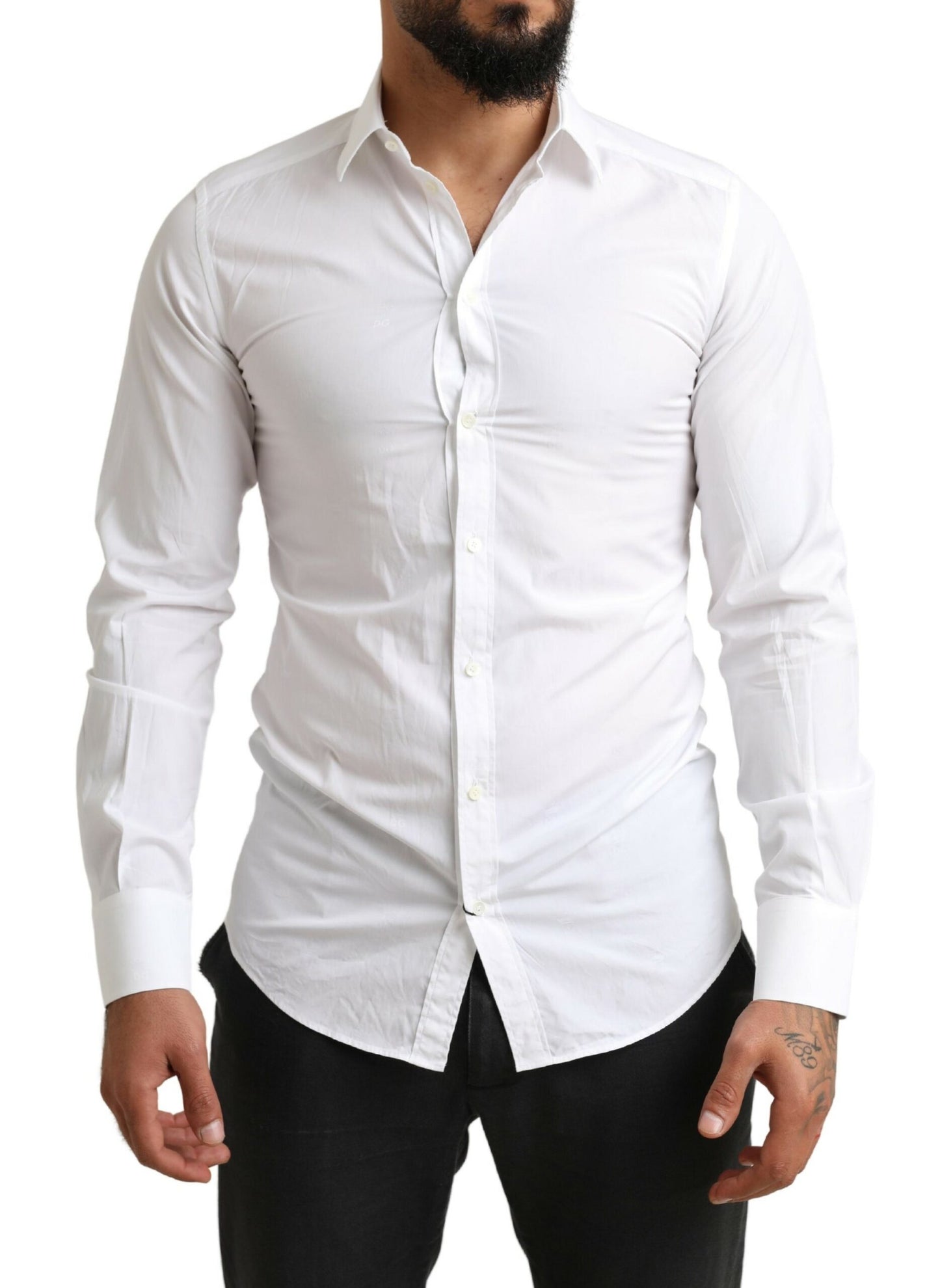 Dolce & Gabbana Elegant Slim Fit White Cotton Dress Shirt