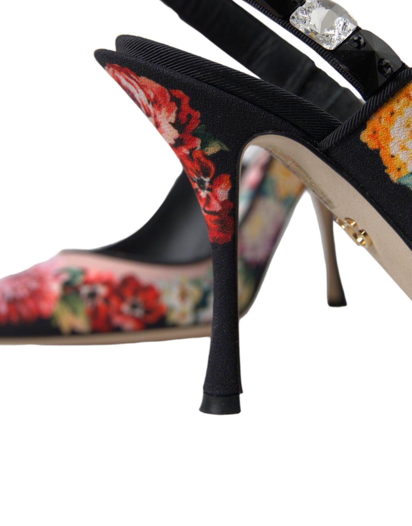 Dolce & Gabbana Floral Slingback Heels with Luxe Crystal Details