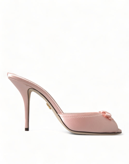 Dolce & Gabbana Pink Satin Slip On Heels Sandals Shoes