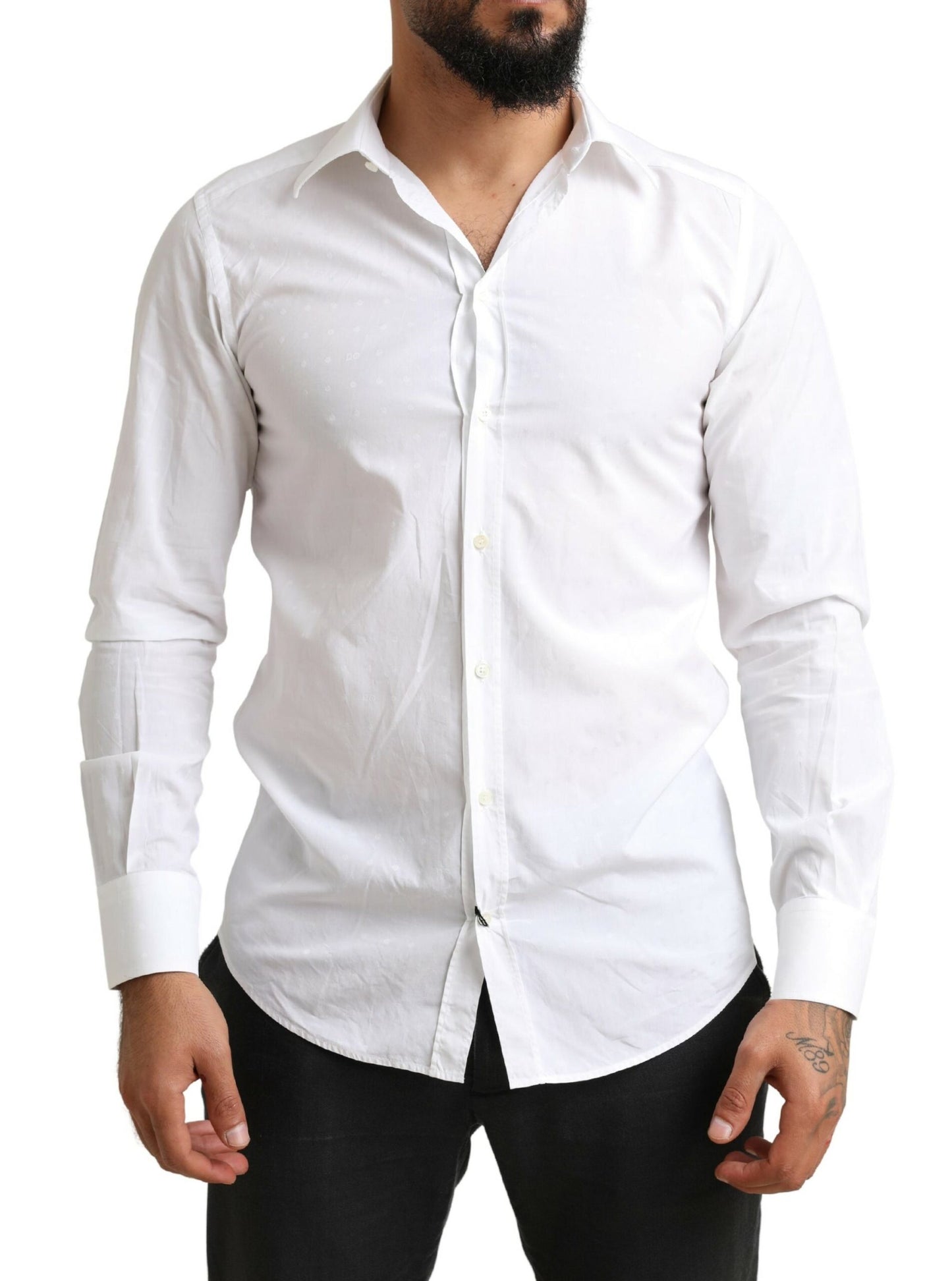 Dolce & Gabbana White GOLD Cotton SlimFit Formal Dress Shirt