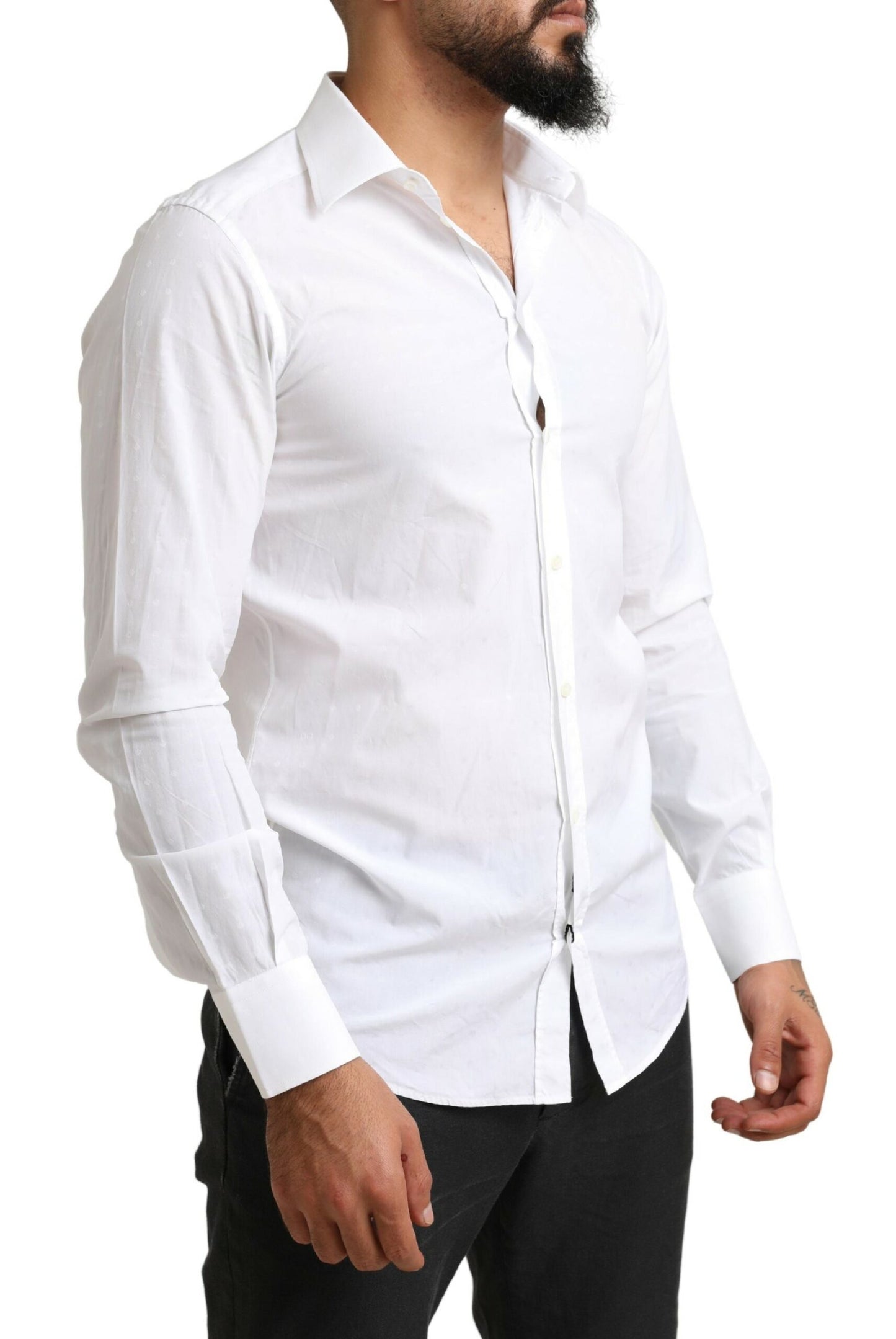 Dolce & Gabbana White GOLD Cotton SlimFit Formal Dress Shirt