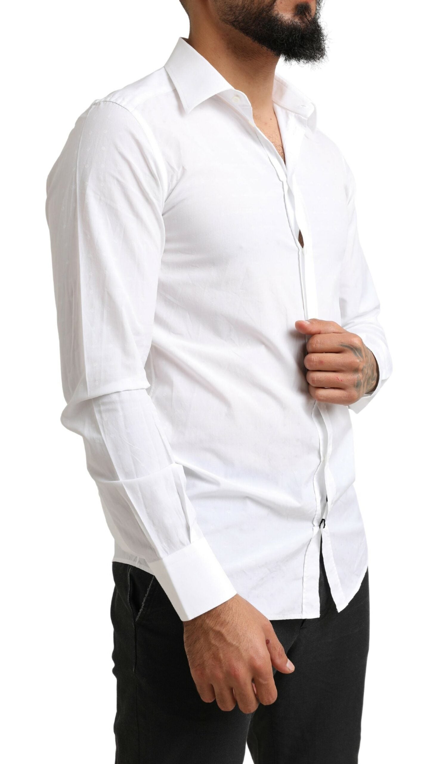 Dolce & Gabbana White GOLD Cotton SlimFit Formal Dress Shirt