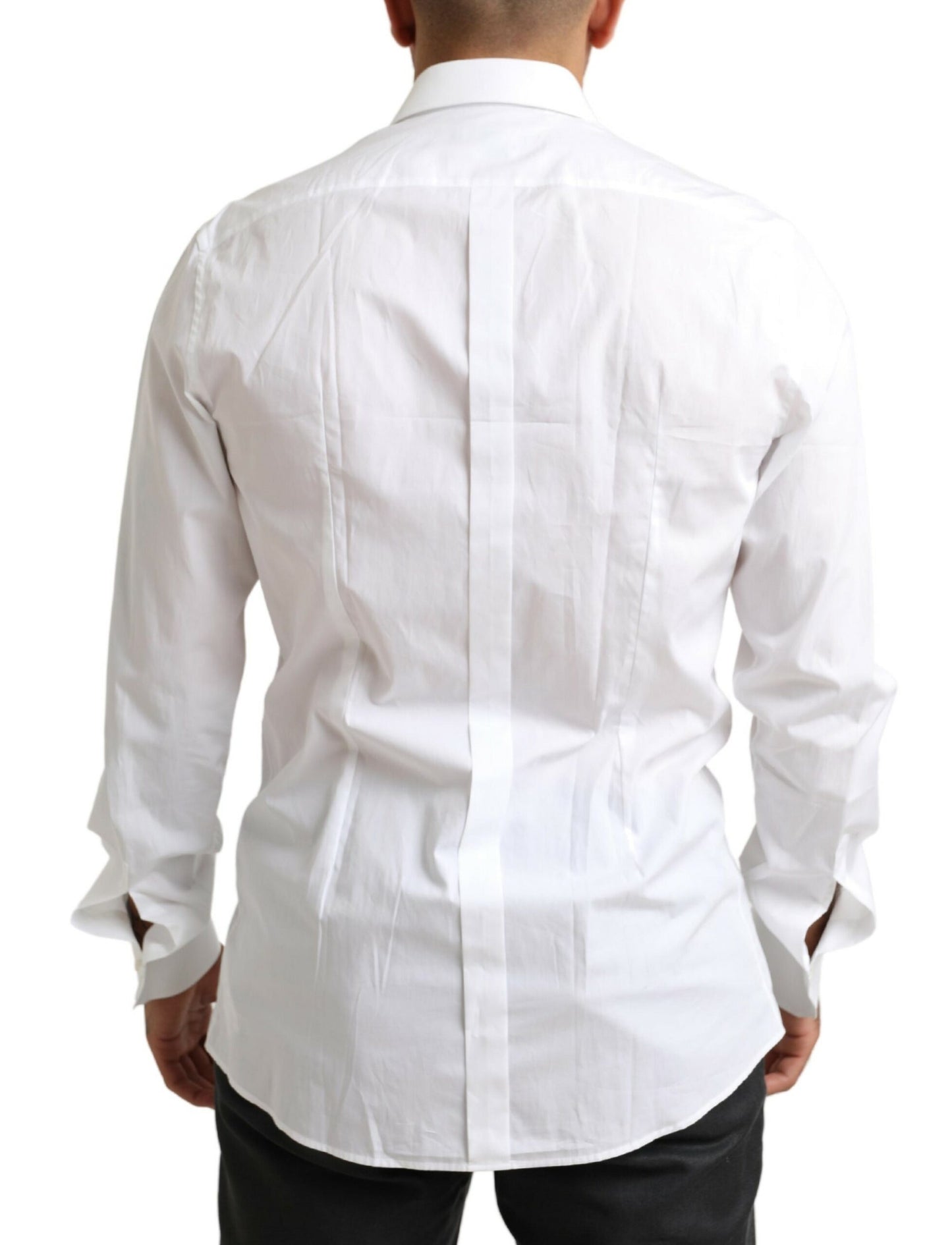 Dolce & Gabbana Elegant White Slim Fit Tuxedo Shirt with Crown Embroidery