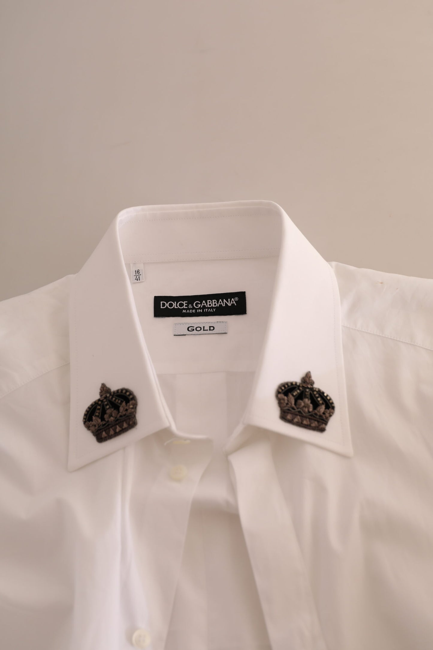 Dolce & Gabbana Elegant White Slim Fit Tuxedo Shirt with Crown Embroidery