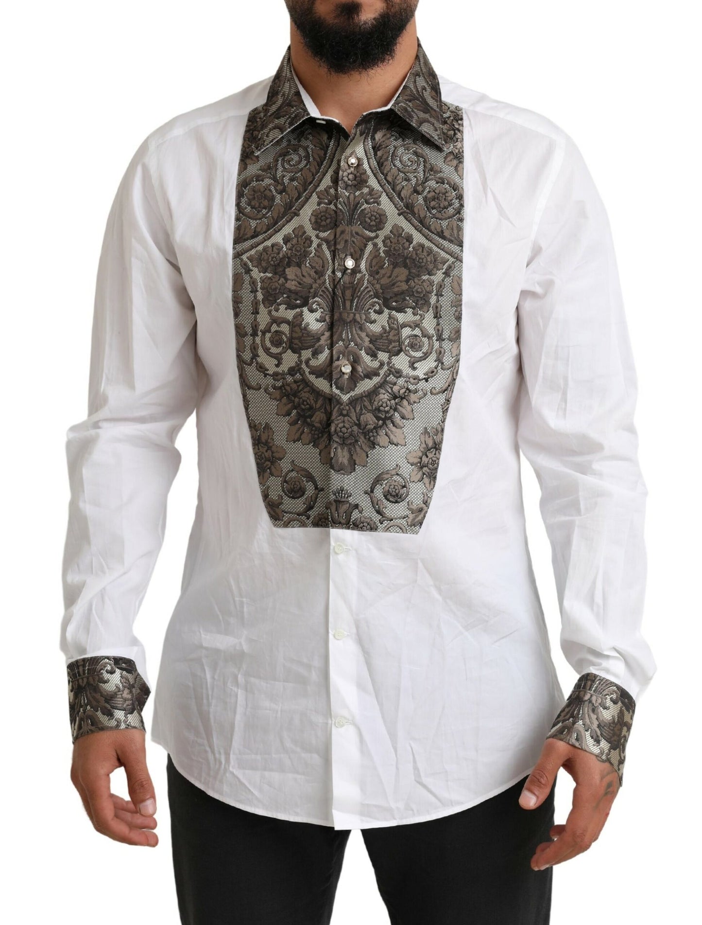 Dolce & Gabbana Elegant White Baroque Slim Fit Dress Shirt