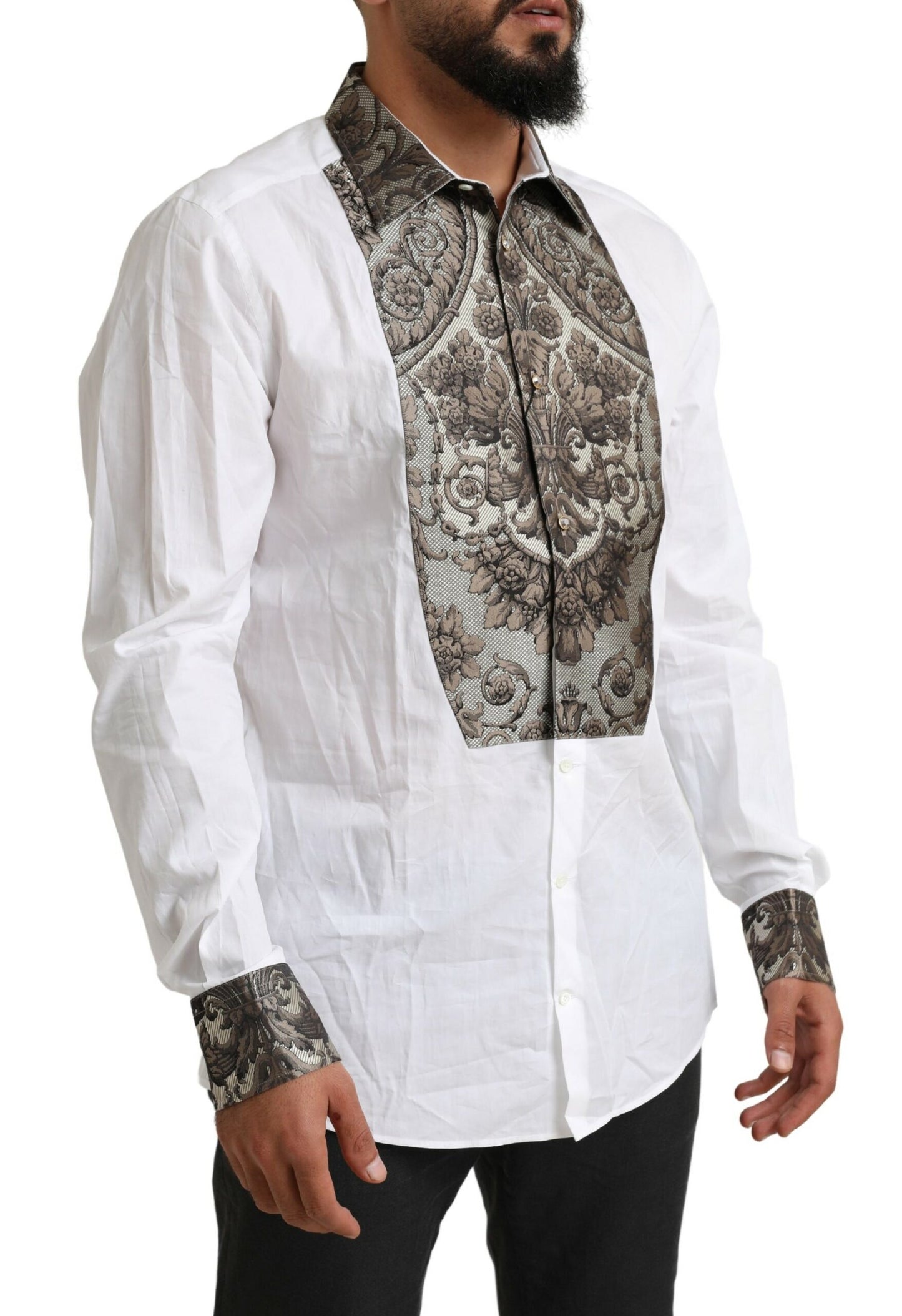 Dolce & Gabbana Elegant White Baroque Slim Fit Dress Shirt