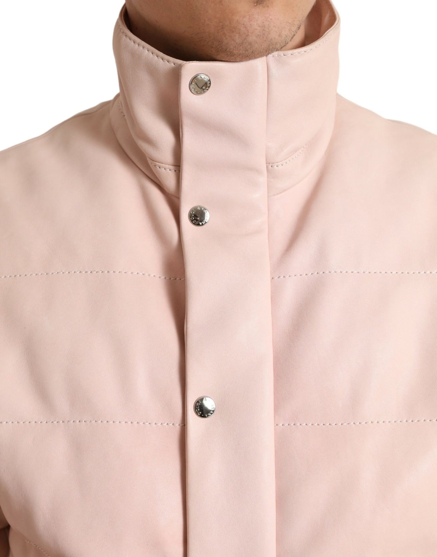 Dolce & Gabbana Pink Nylon Men Turtle Neck Puffer Jacket